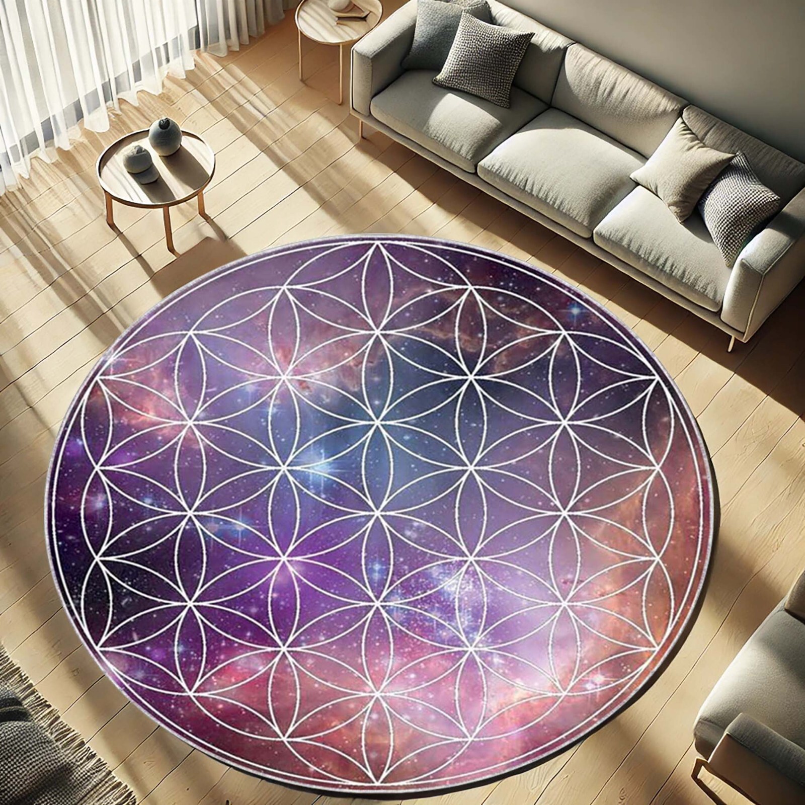 Galaxy Flower of Life Rug, Sacred Geometry Carpet, Boho Mandala Mat, Meditation