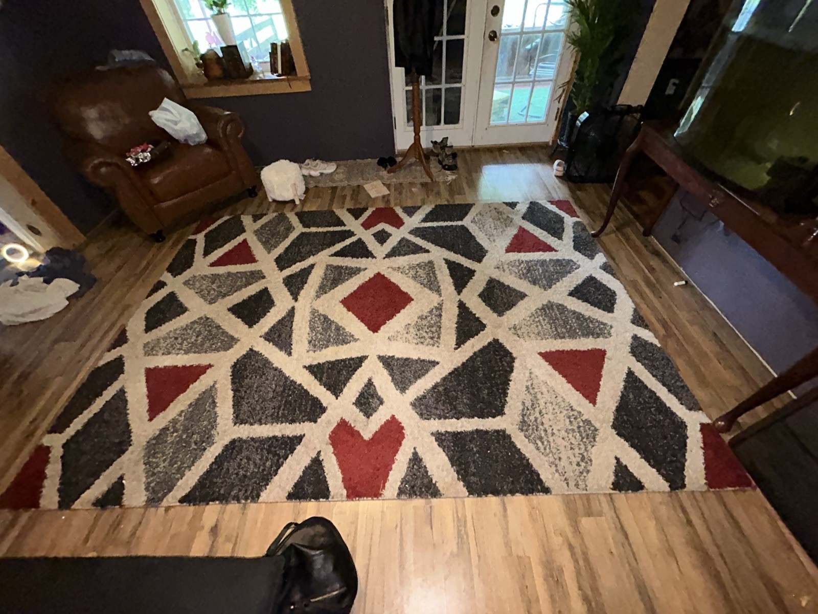 Modern Geometric Area Rug Rectangle Gray Beige Red Pattern for Living Room