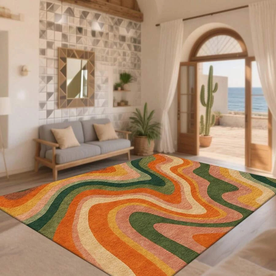 Cashmere-Like Wave Pattern Carpet Machine Washable Multiple Sizes