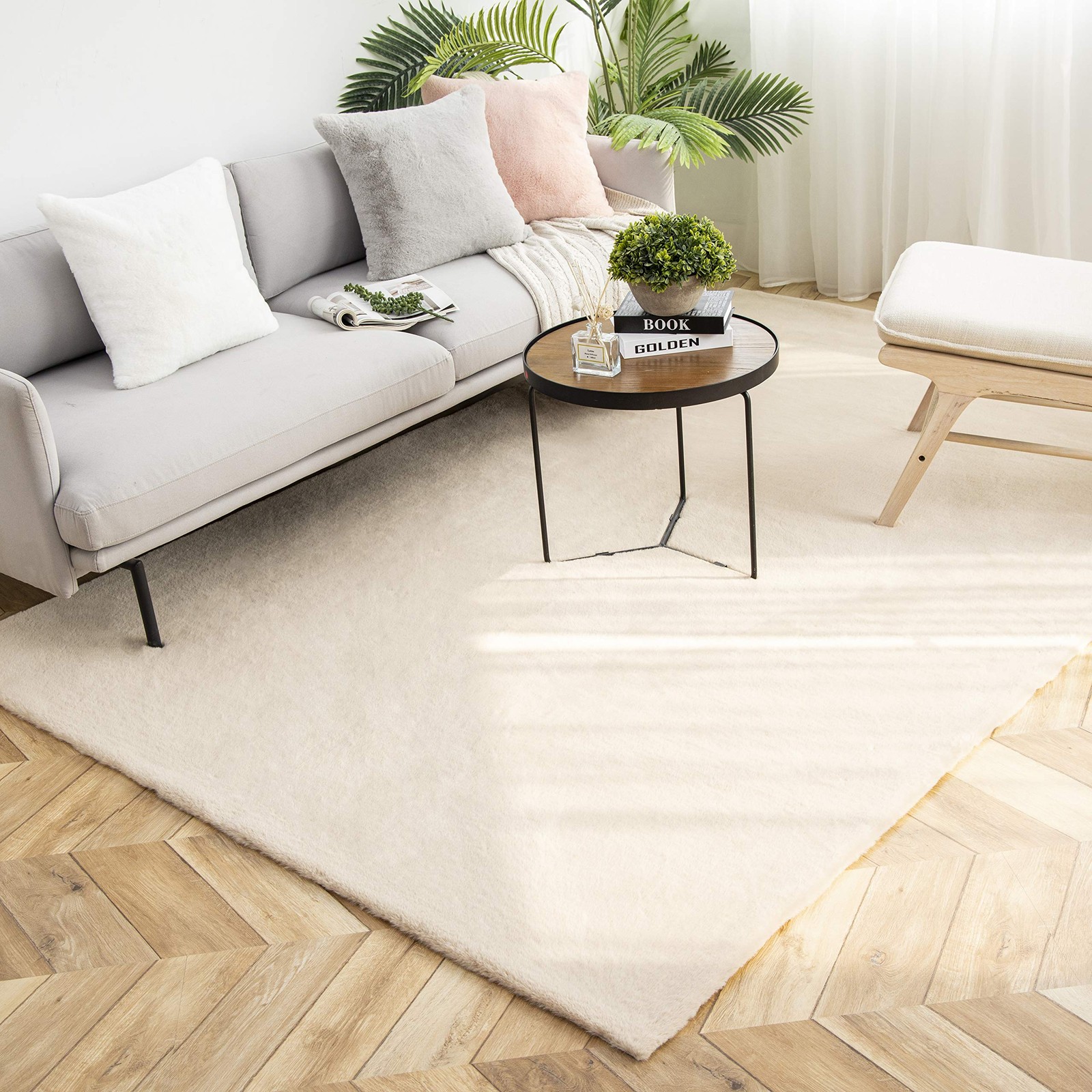 New Best Ashler Faux Fur Rug, Ultra Soft Rabbit Fur, Beige Area Rugs, 5 x 7 Feet