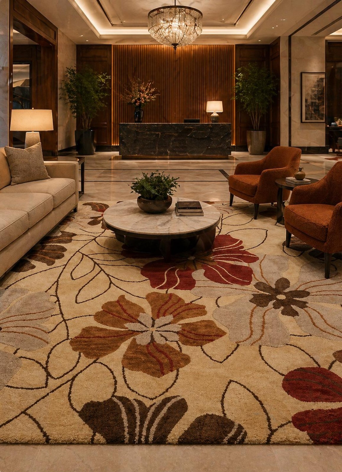 Hand Tufted Floral Wool Rug, Beige Burgundy Botanical Area 5×8 Design Carpet Rug
