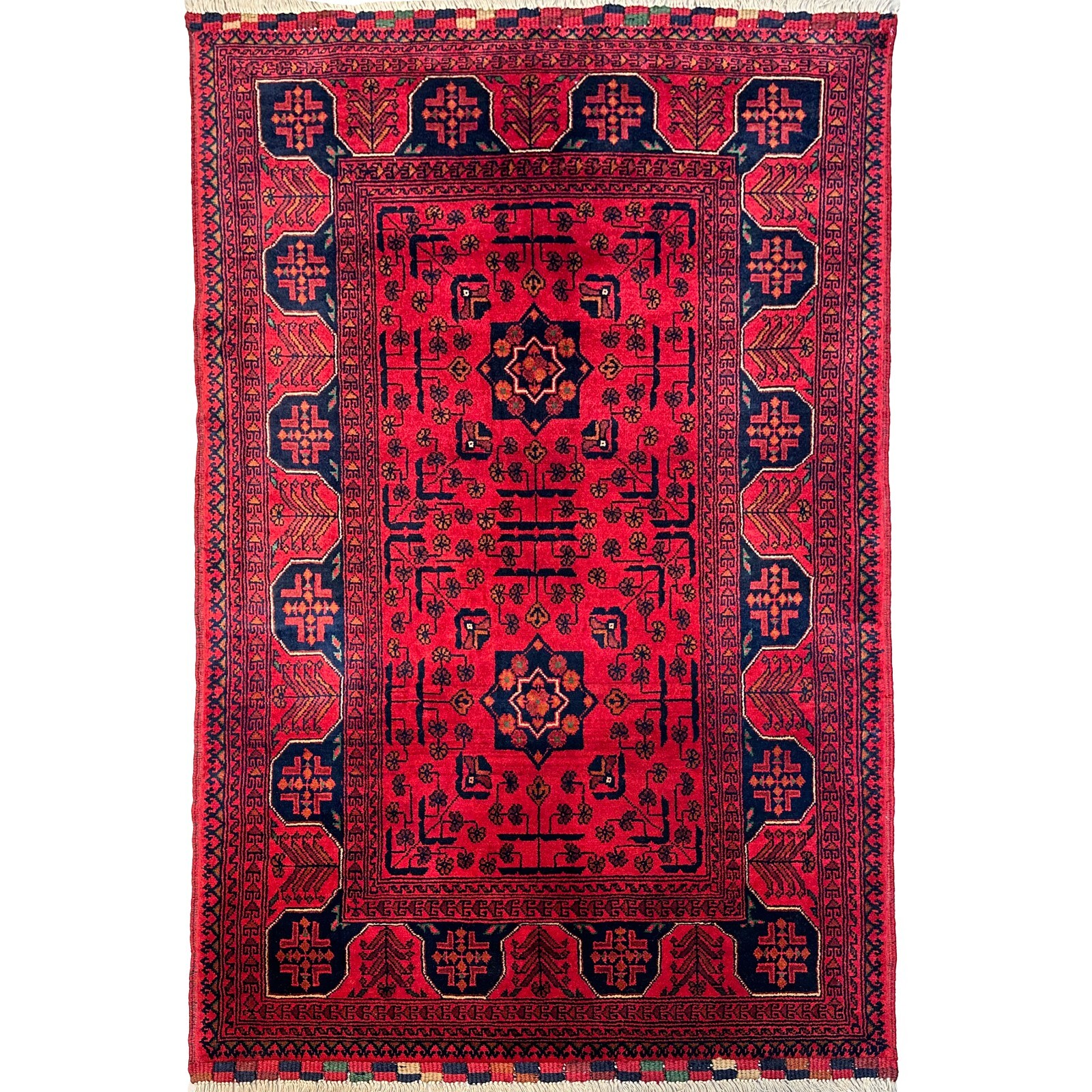 Handmade (3’3″ x 5’0″) Red Bokhara Afghan Khal Mohammadi Wool Rug