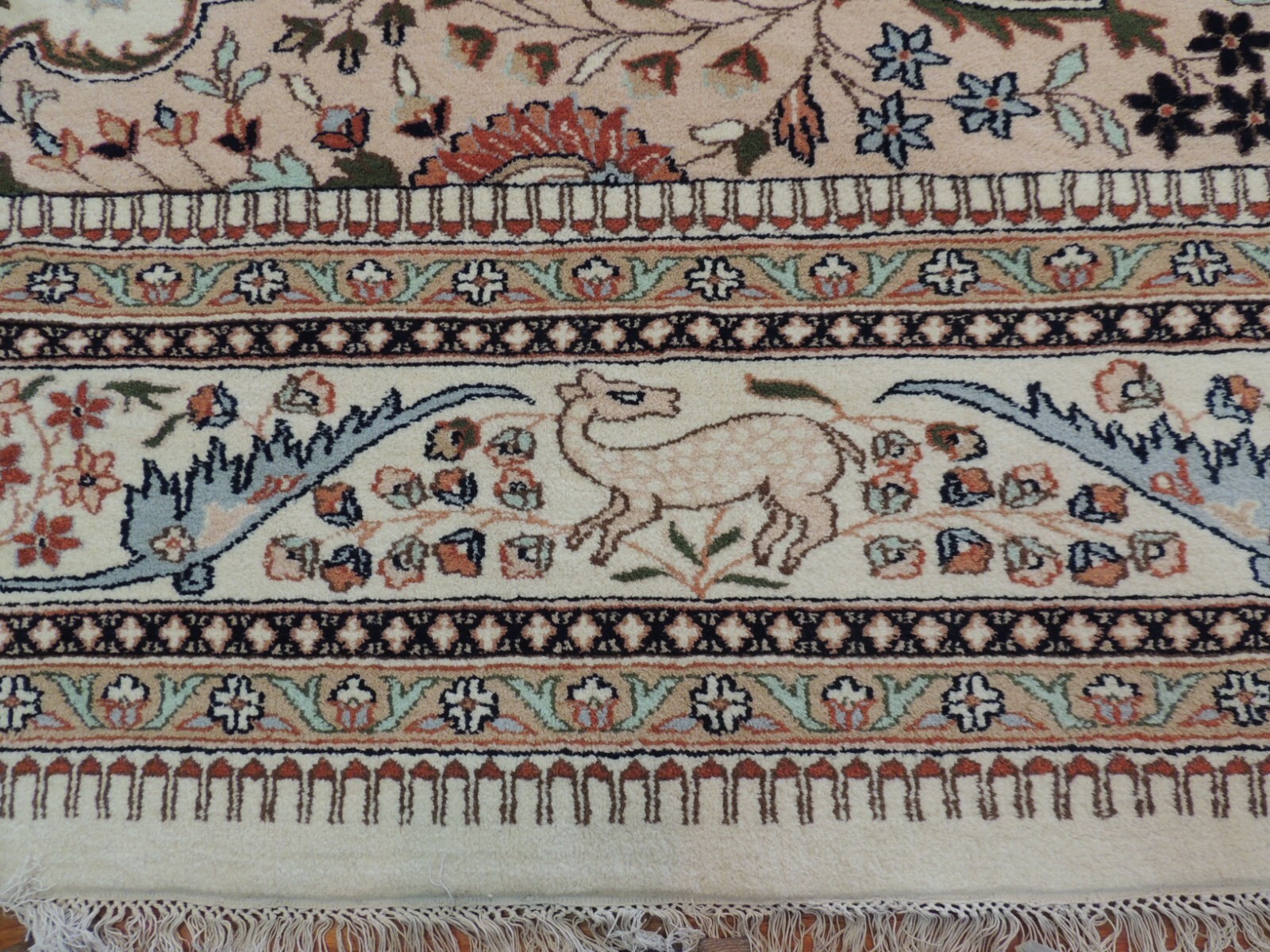 12×18 Tabrize Oriental Area Rug Horse Hunting Animals Ivory Rust Blue Coral