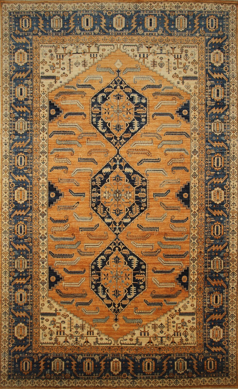 10×17 Rust Orange Heriz Afghan Hand Knotted Traditional Medallion Oriental Rug