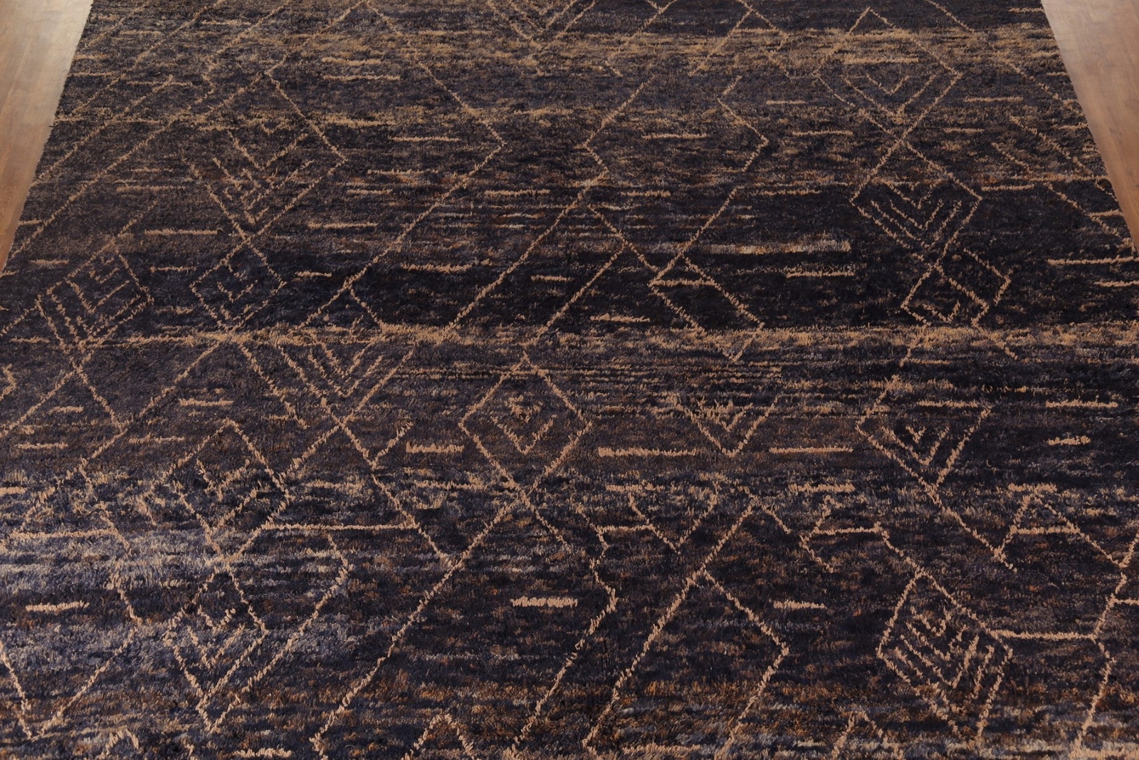 Luxury Hand-Knotted Contemporary Moroccan Wool Rugs Navy Blue Large 12×16 ft