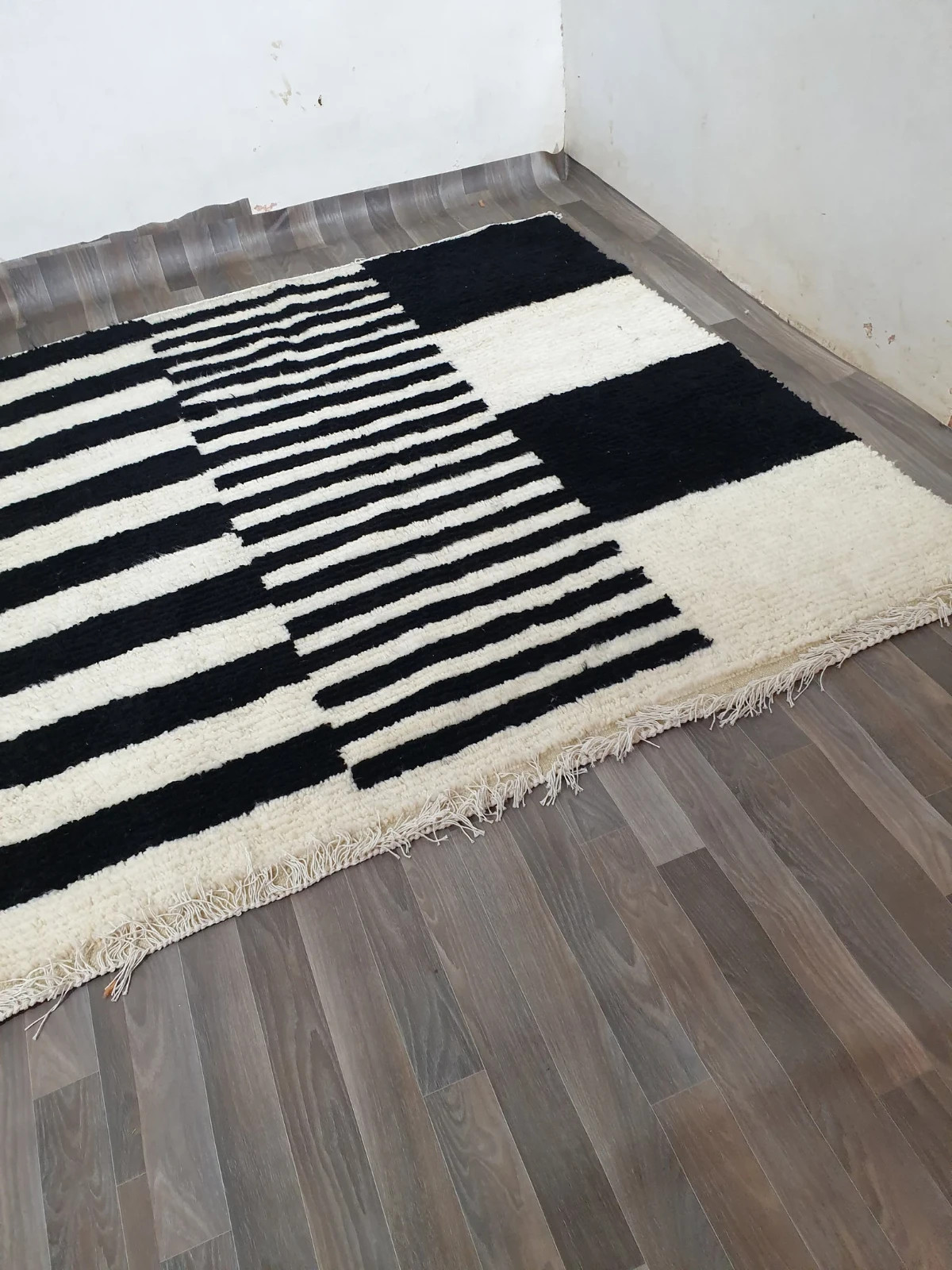 Moroccan Azilal Wool Rug: Handmade Orange Checkered Pattern