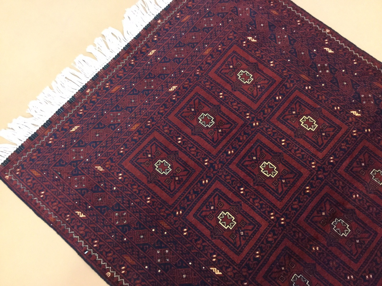 Fine Oriental Rug Turkmen Hand Knotted Rust Dark Navy Blue 3′.7″ X 5′.11″