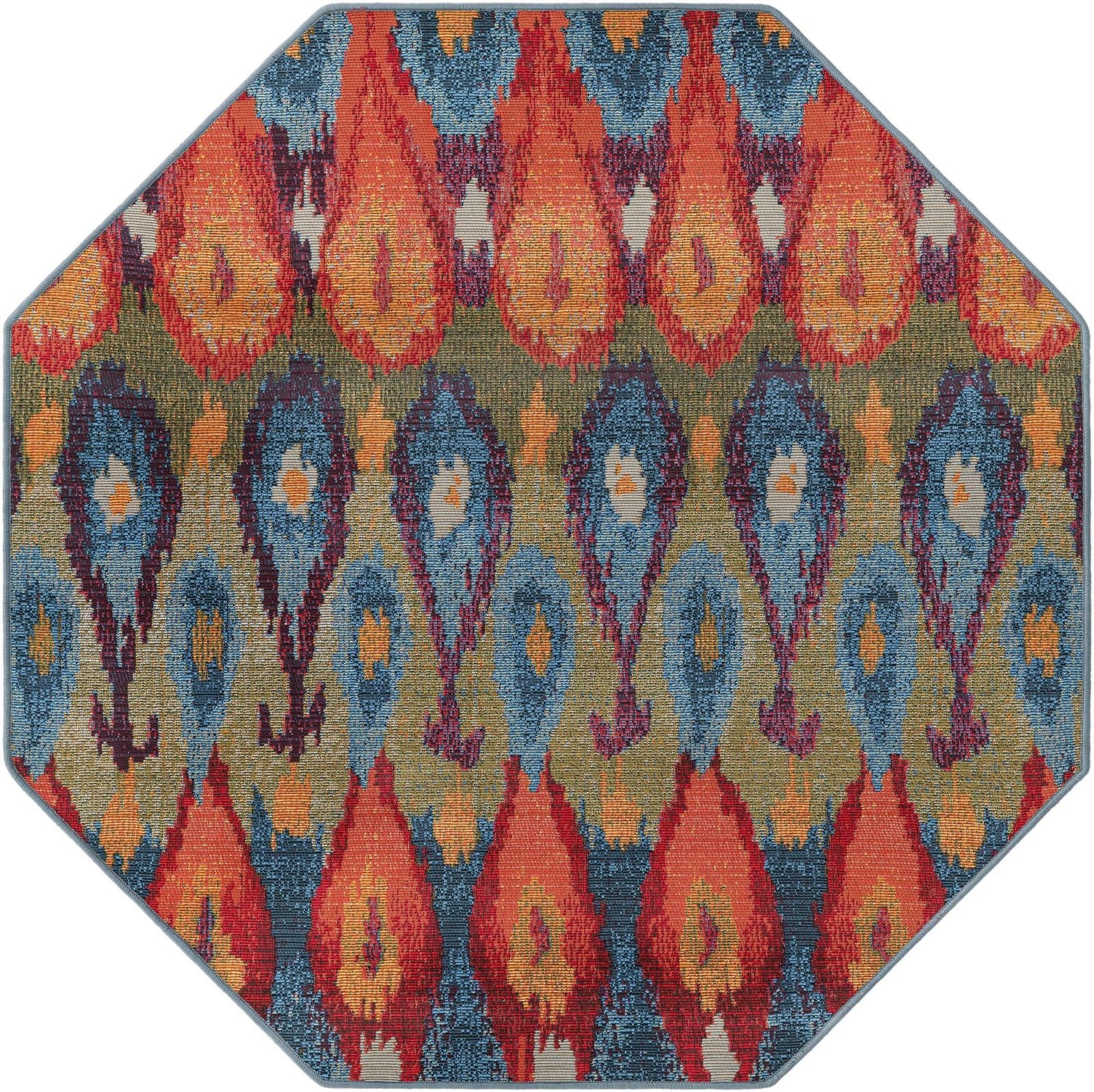 Unique Loom Outdoor Modern Collection Area Rug Ikat 4′ 1″ Octagon Multi/Burgundy