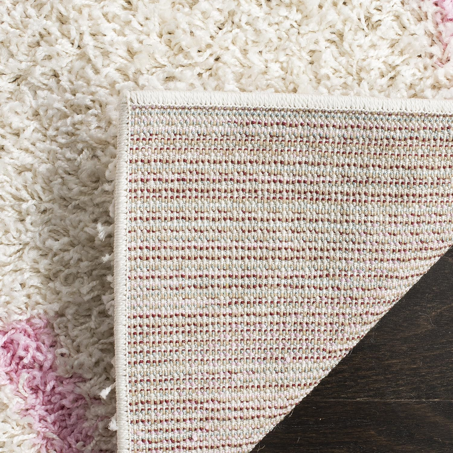 Dallas Shag Collection Area Rug – 6′ X 9′, Ivory & Light Pink, Trellis Design, N