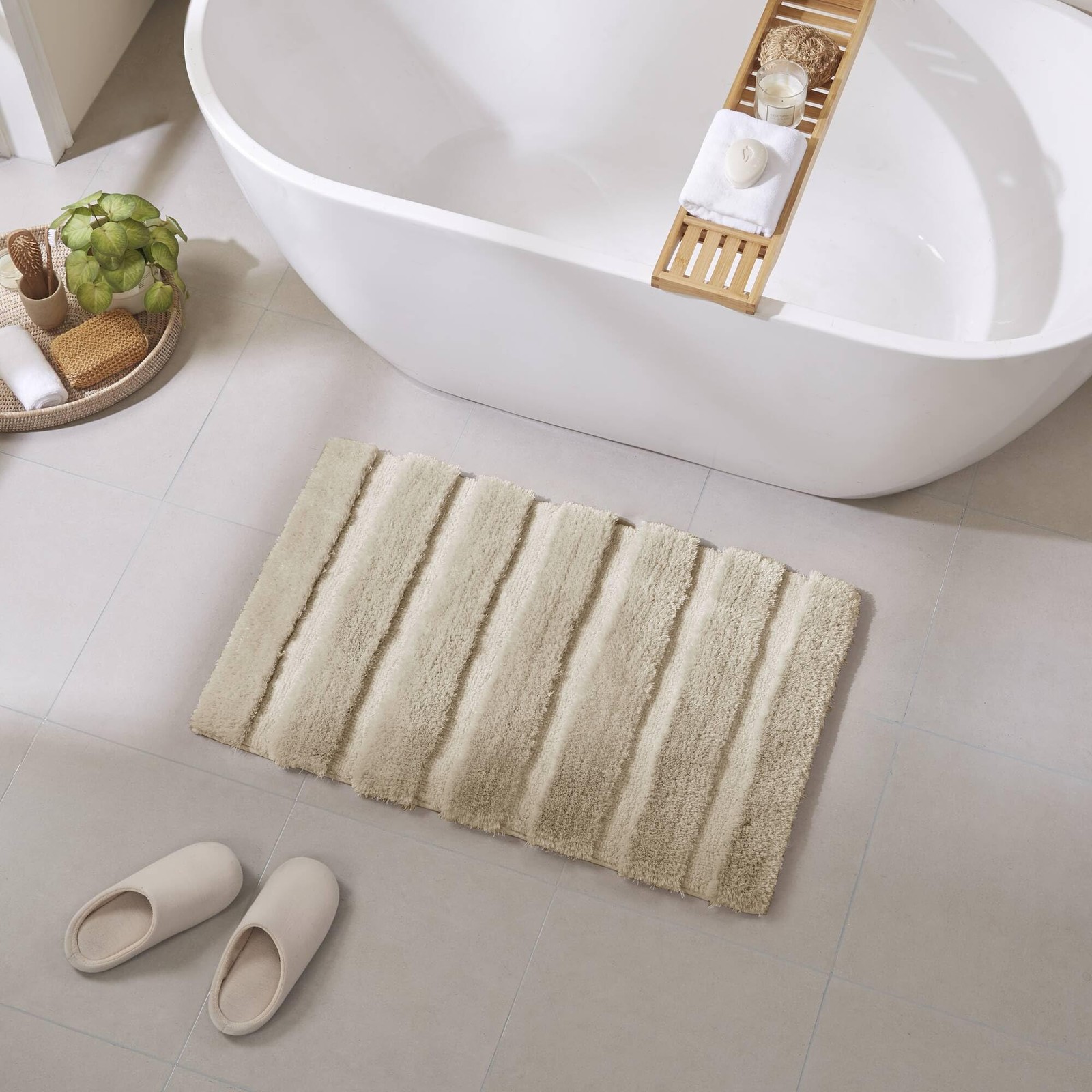 Tufted Pearl Channel Absorbent Bathroom Rugs Non Slip Washable Bath Mat Shagg…