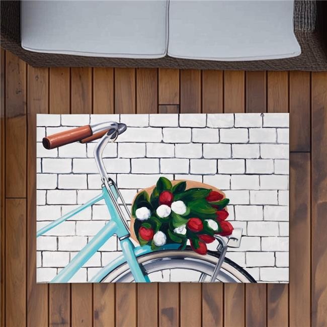 2×3 ft. Bicycle with Bouquet of Tulips – Romantic Outdoor Area Rug – Rectangle