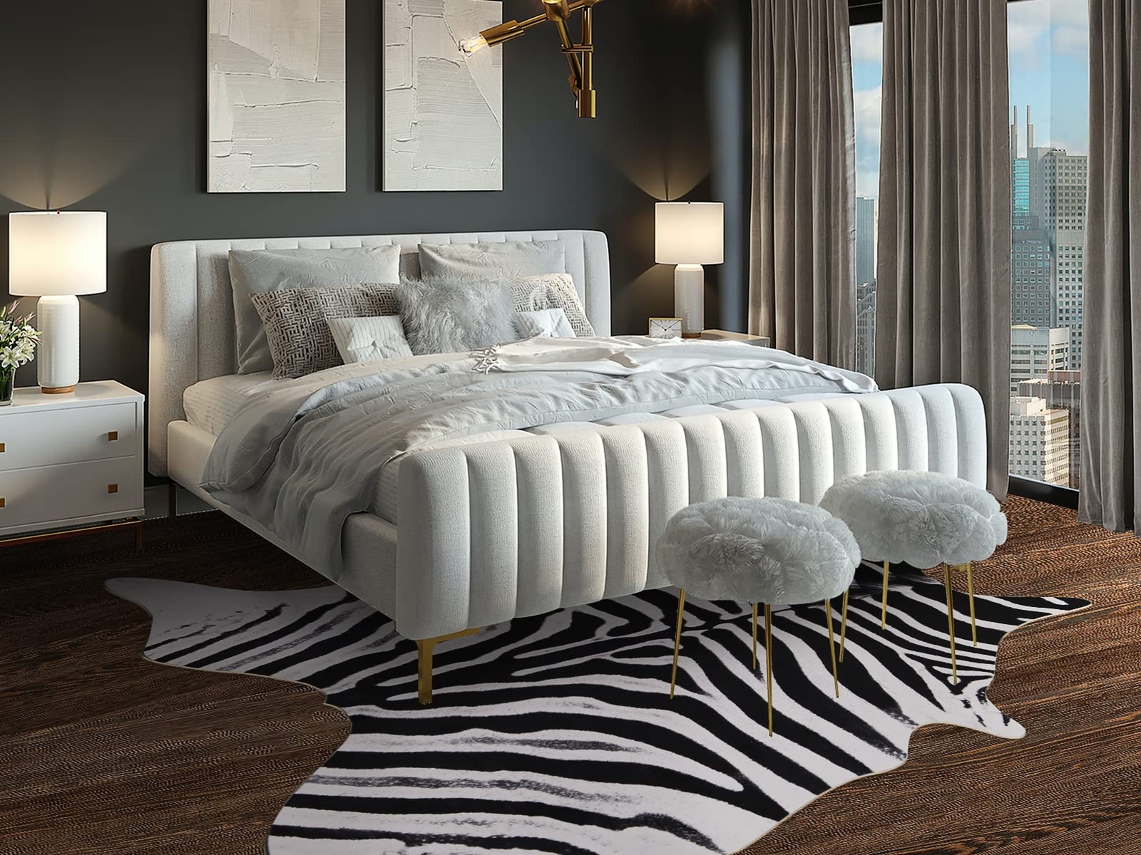 Large Zebra Rug 7.6×6.2 ft Premium Cowhide Rugs for Bedroom Living Room Dinin…