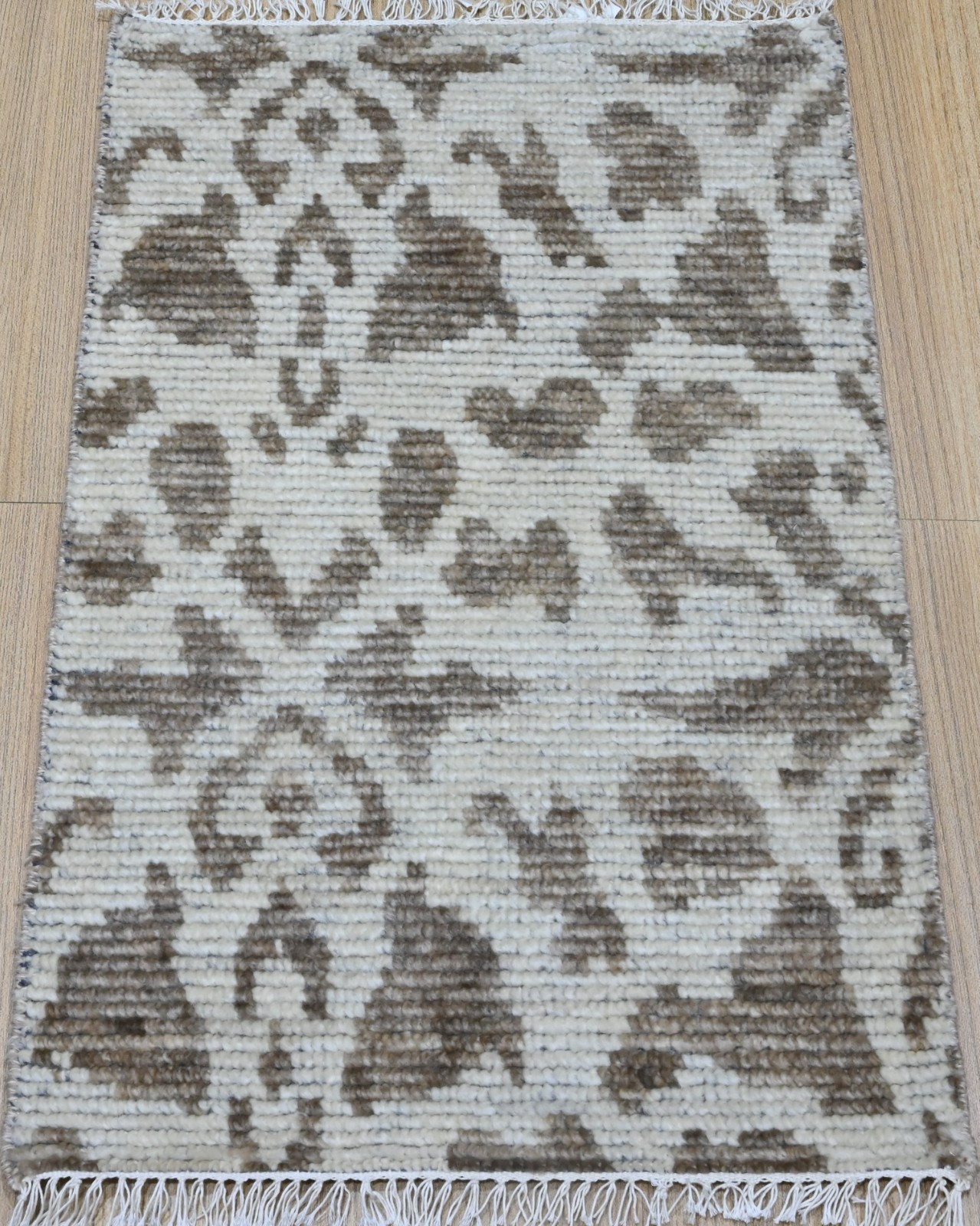 Hand Knotted Wool Rug 3×2 Modern Ivory Taupe Abstract Oushak Area Carpet Small
