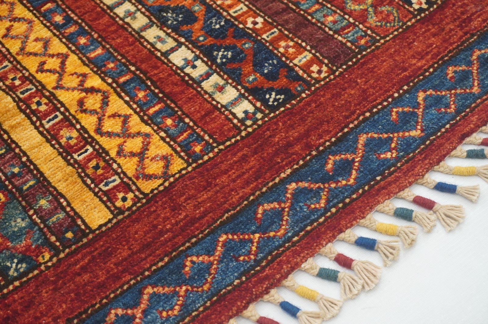 3×4 ft Red Turkish Shawl Striped Hand Knotted Wool Tribal Area Rug