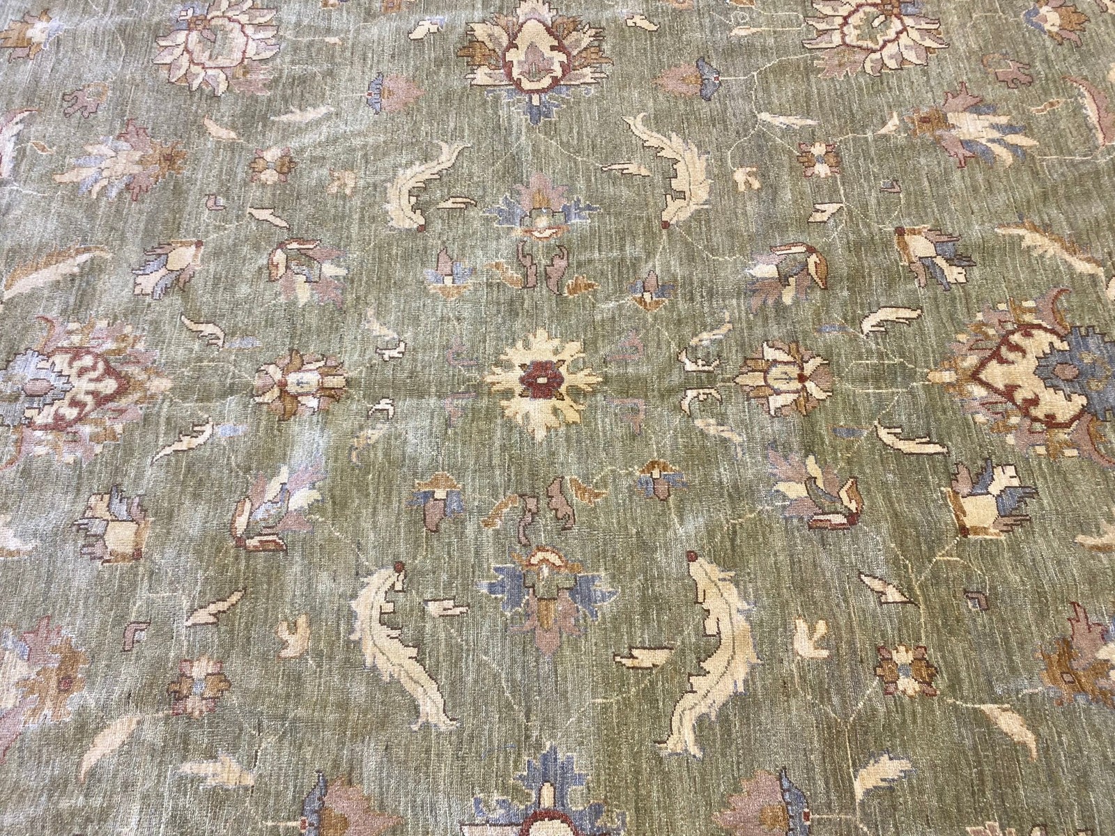 13′ x 22′ Zigler Chobi Peshawar Rug Neutral Pale Large Green Rug 15439