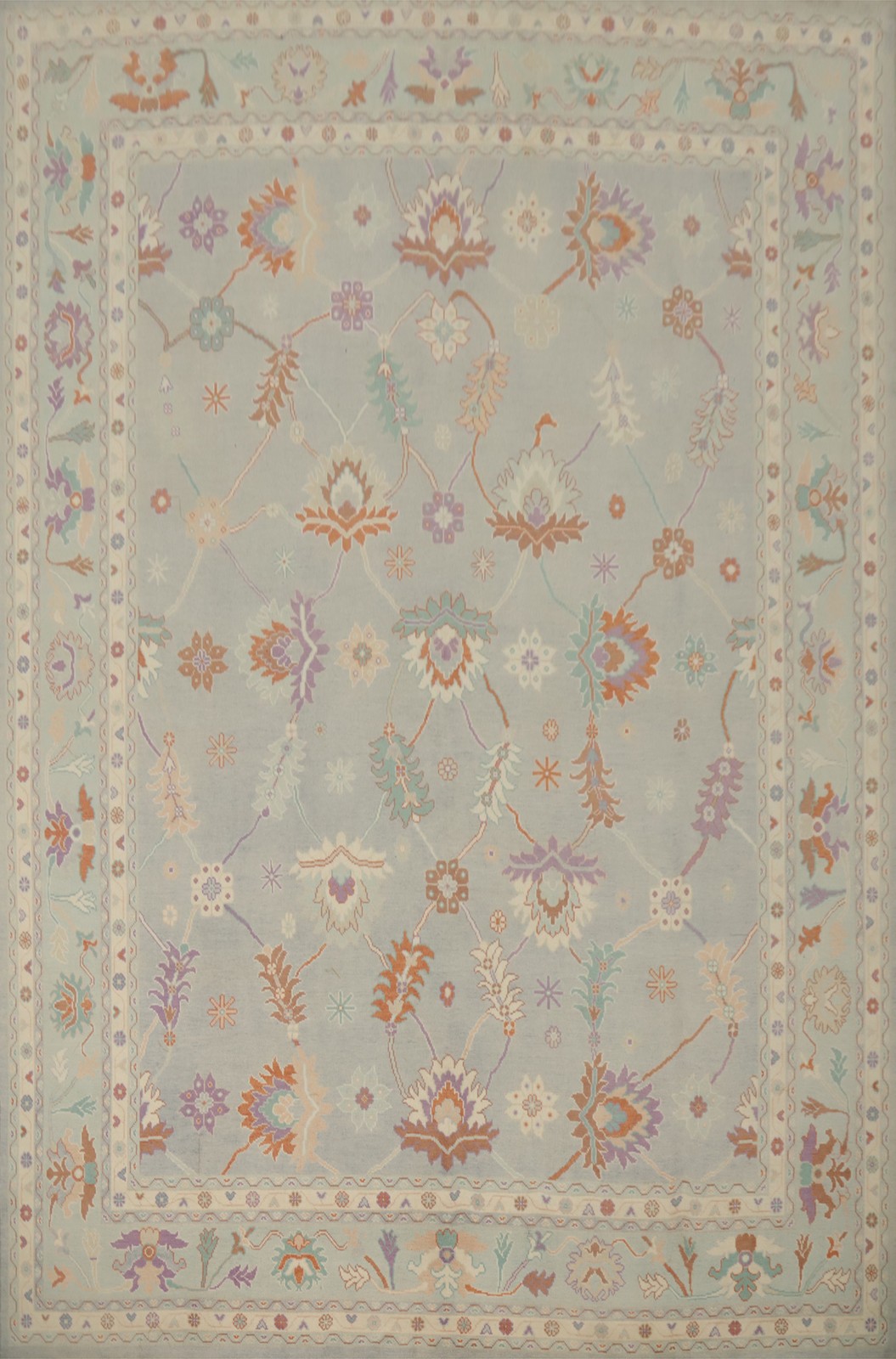 Vegetable Dye Light Blue / Gray Oushak Large Rug 12×15 Ft Handmade Wool Carpet