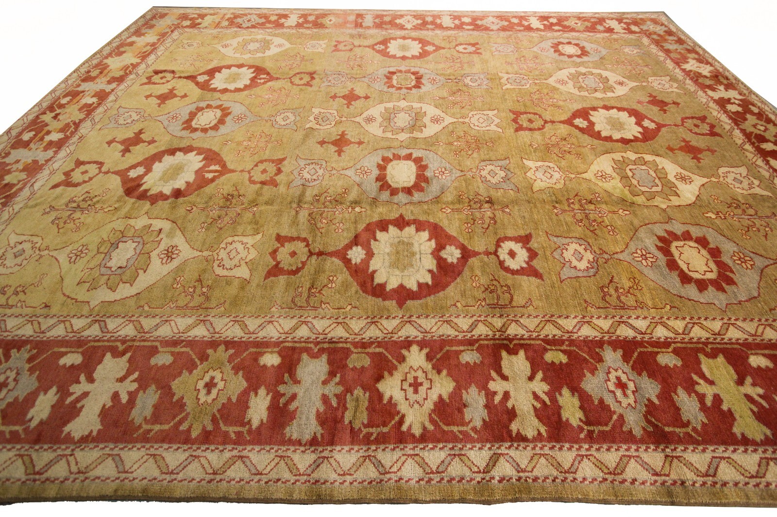12×15 Vintage Turkish Oushak Rug Geometric Art Nouveau 361cm x 463cm