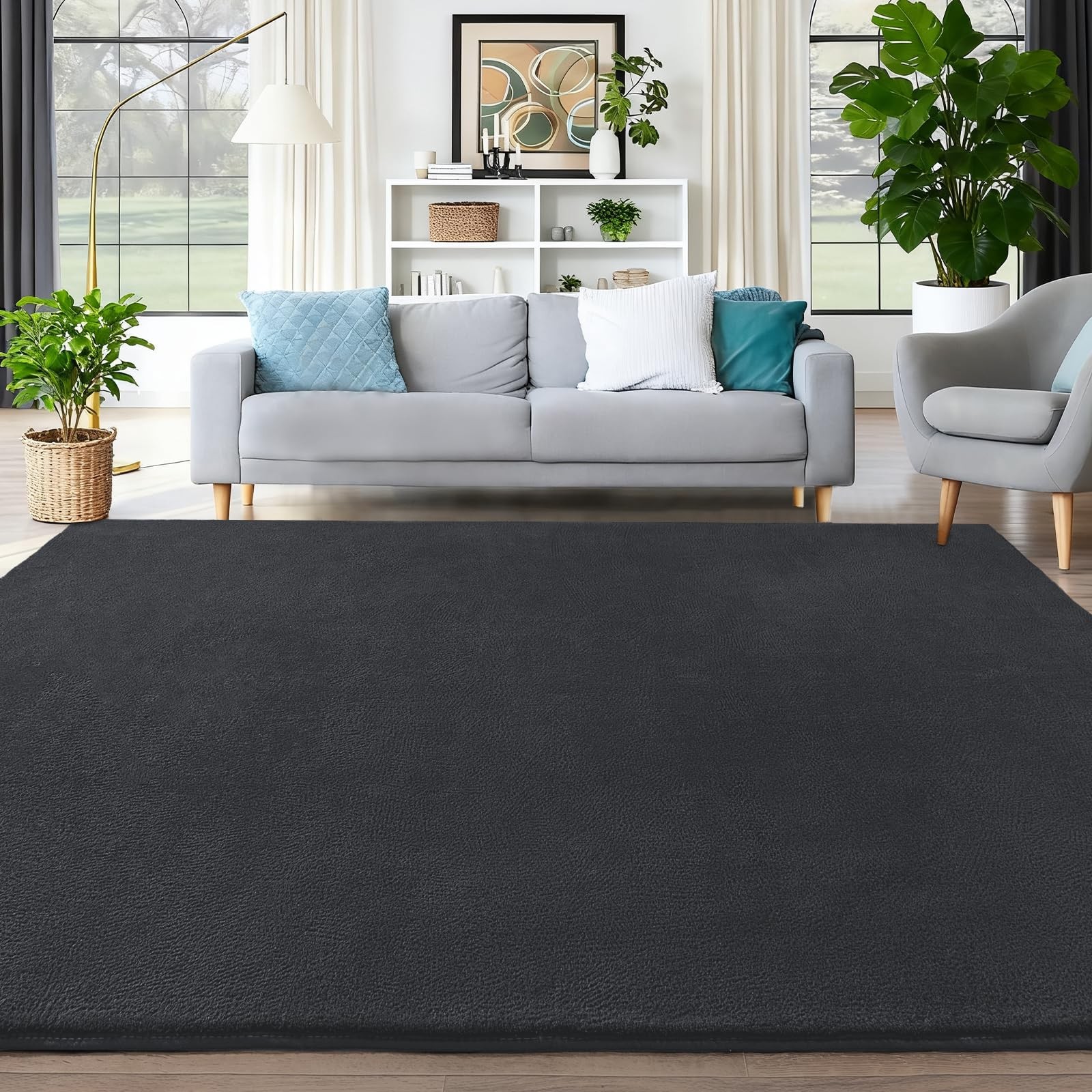 Large Area Rugs for Bedroom Living Room – 4×6 Feet Ultra Soft Dark Grey Rug T…
