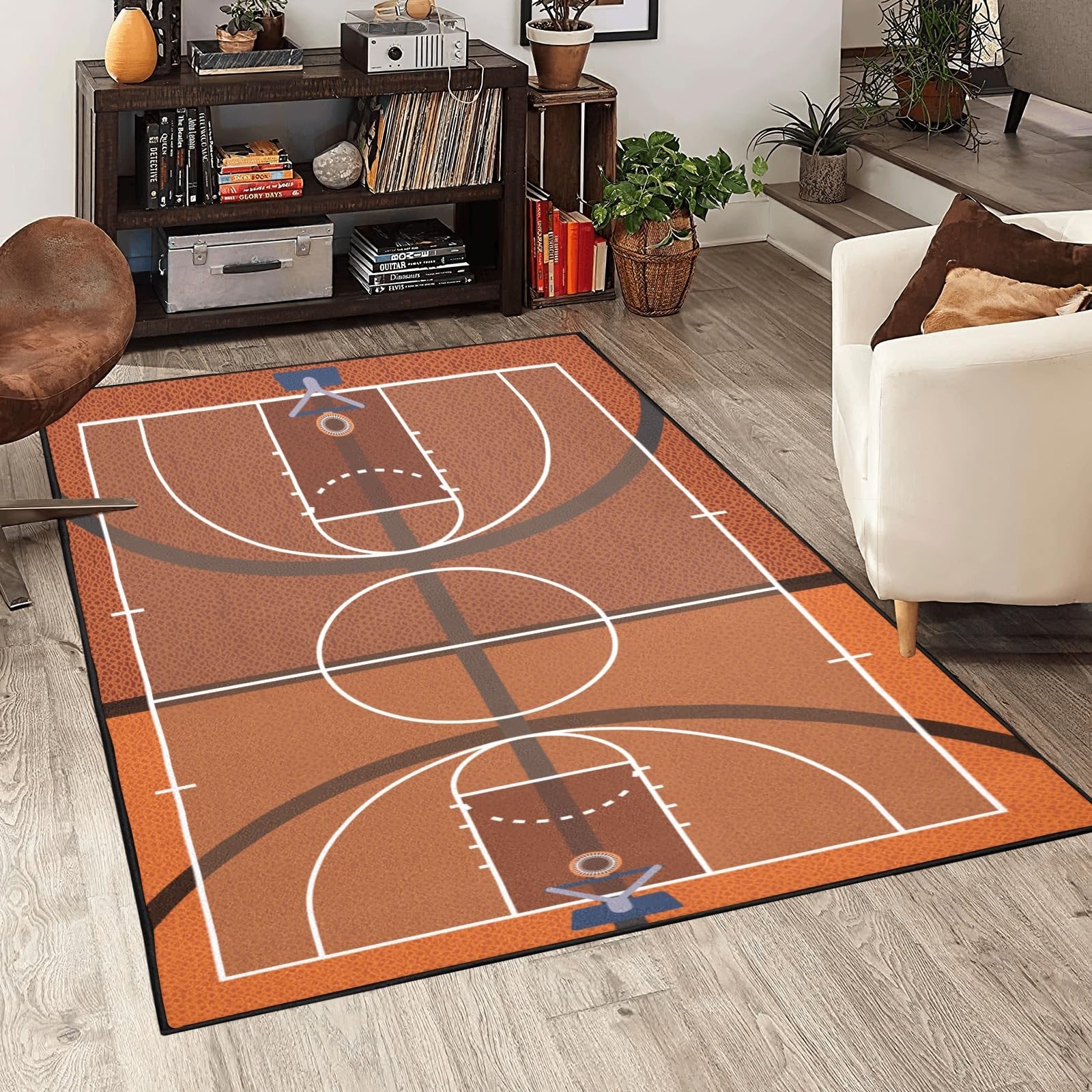 Basketball Court Area Rug 36×24 Inch Non-Slip Floor Mat Living Room Playroom