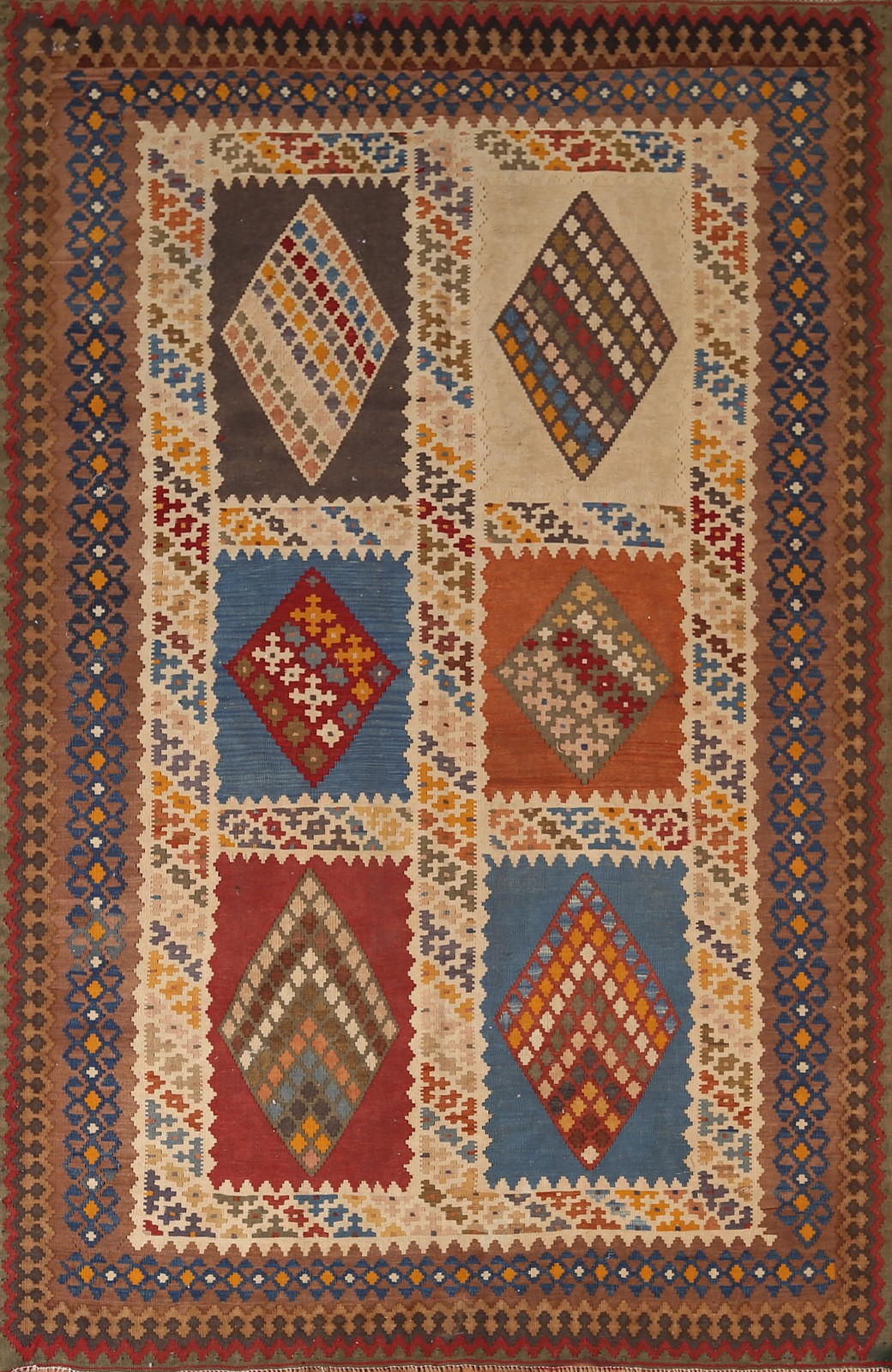 Vintage Kilim Flat Pile Rug 5×8 Vegetable Dye Hand-Woven Geometric for Any Room