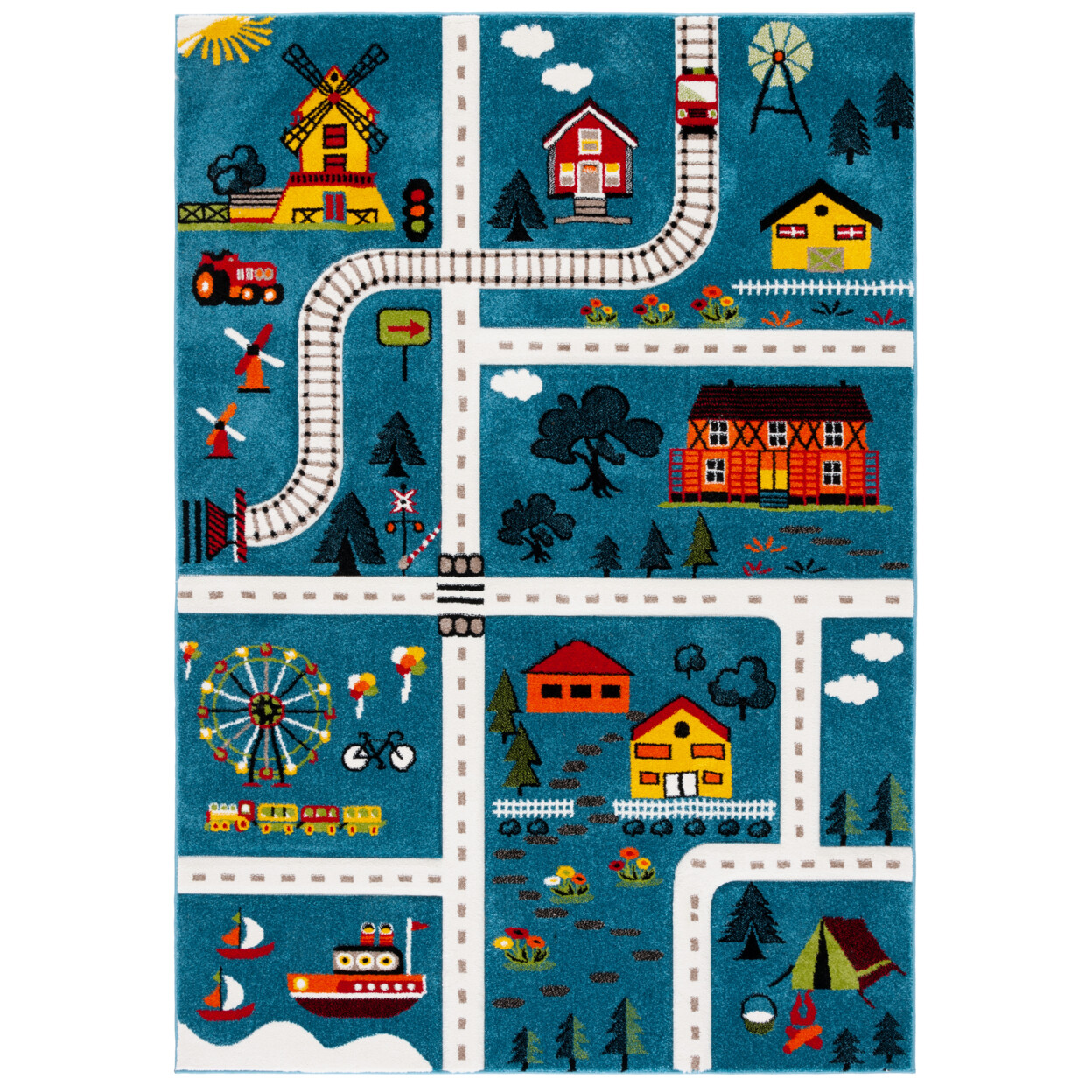 SAFAVIEH Carousel Kids Collection CRK197M Blue/Beige Rug