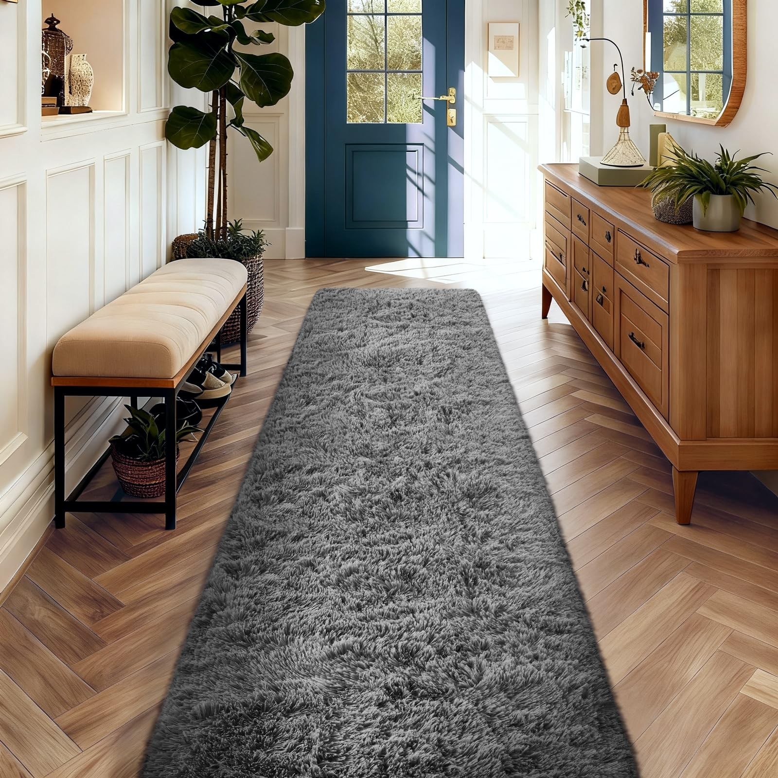 Ophanie 2×10 Runner Rug for Hallway, Upgrade NonSlip Fluffy Soft Bedside Rugs…