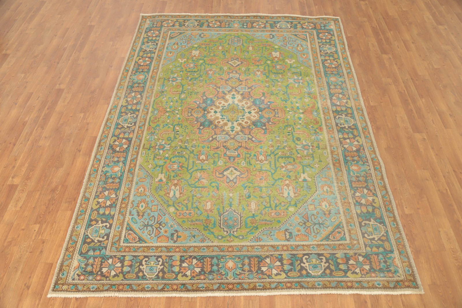 Light Green Over-Dyed Wool Handmade Traditional Living Room Area Rug 7×9 Carpet