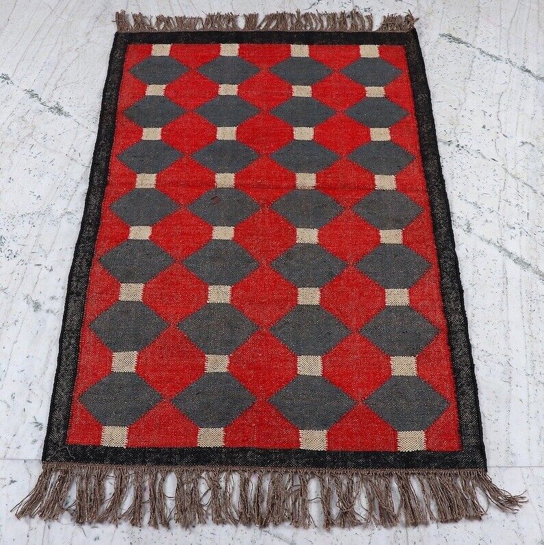 Rug Jute Wool Handmade Accent Vintage Kilim Carpet Living Room Hallway Area Rug