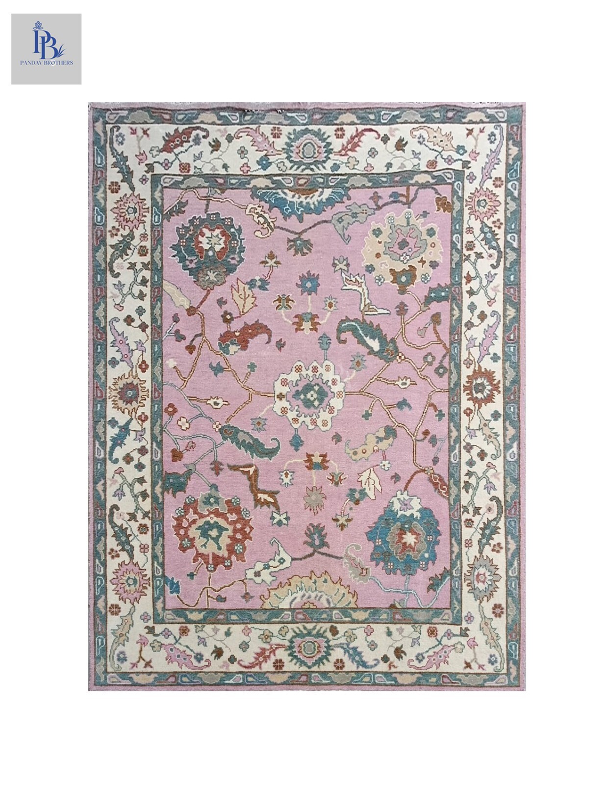 Oushak Pink/Cream Exquisite Hand-knotted Pandav rugs for living room