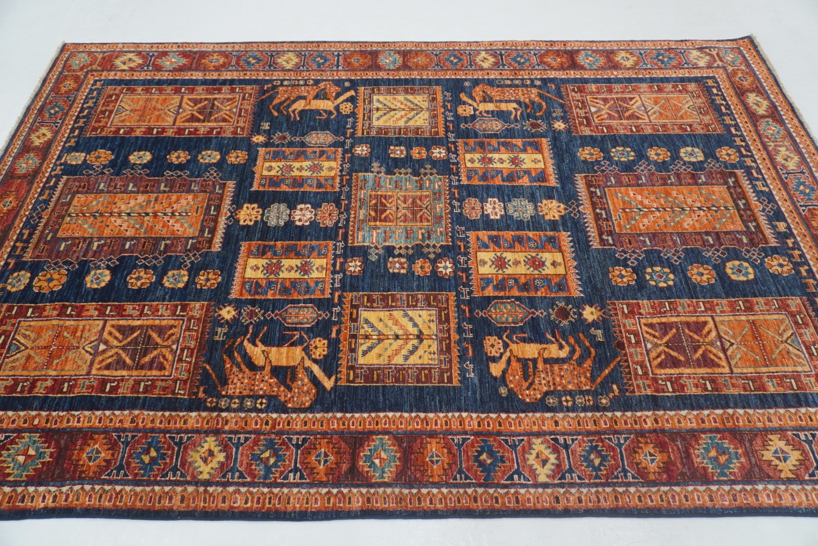6×9 ft Navy Blue Samarkand Afghan Hand Knotted Wool Tribal Rug