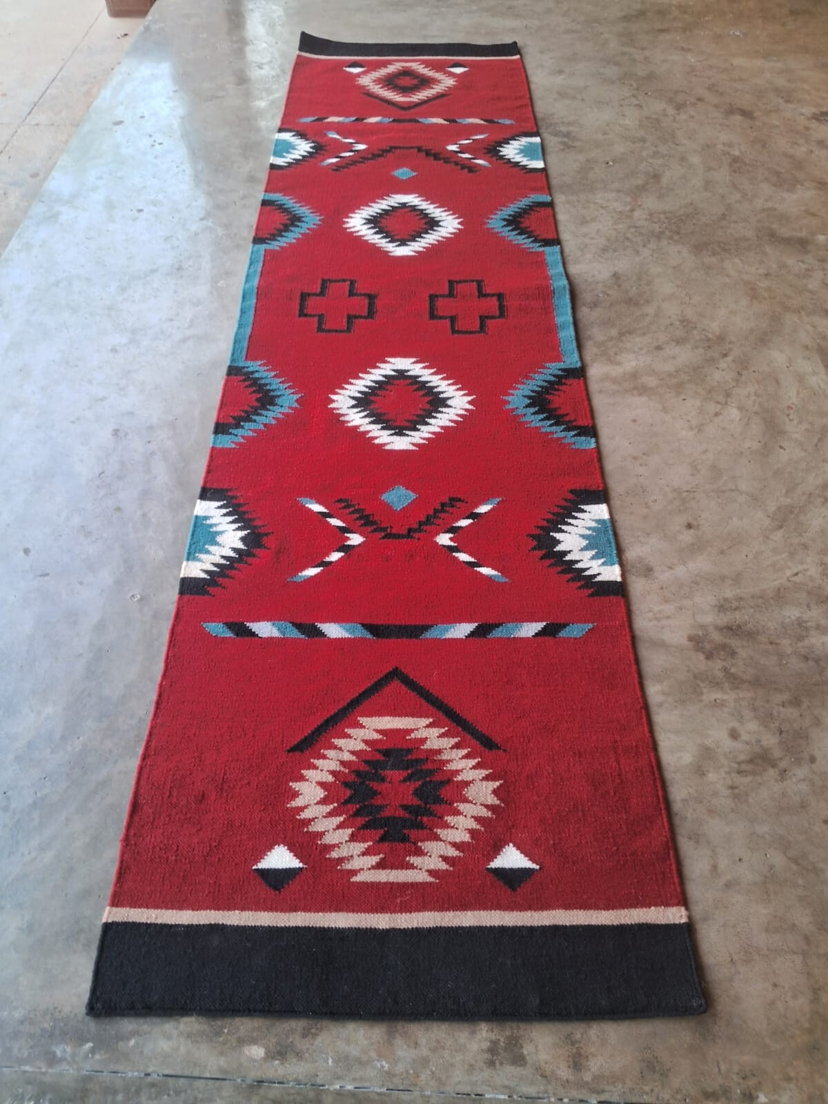 Southwestern Wool Navajo Runner Rug 3×10 ft Handwoven Boho Red Black Aztec Rug