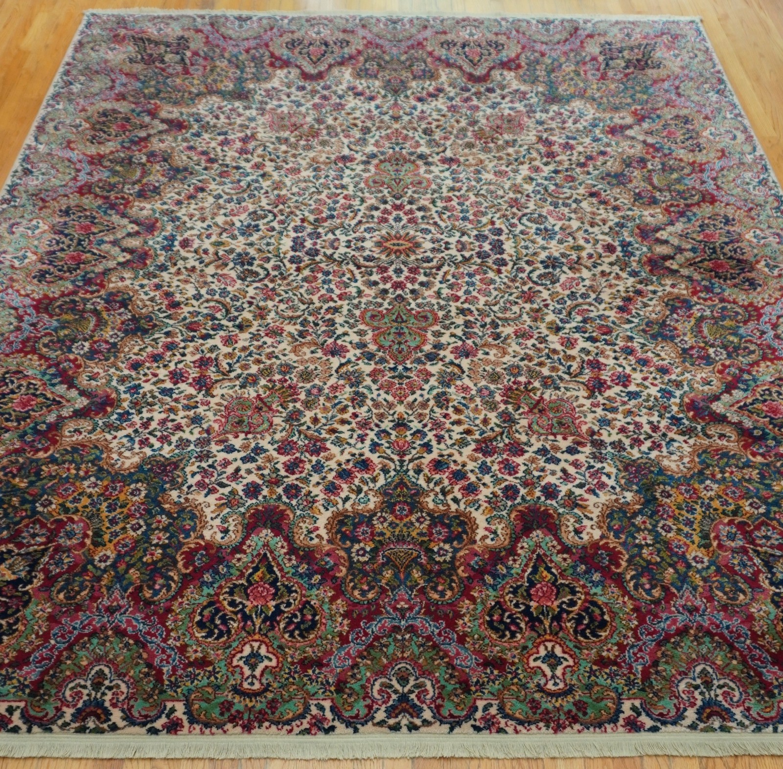 Perfect Authentic Karastan # 742 Floral Kirman Wool Pile Rug 8’8″ x 10’6″