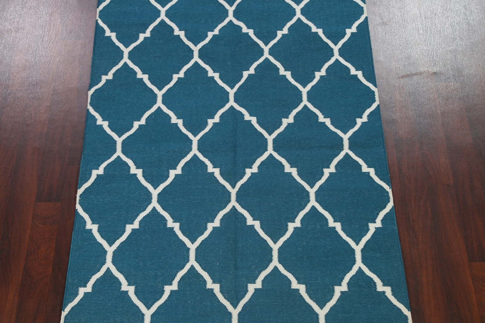 Reversible Durrie-Kilim All-Over Trellis Oriental Area Rug Flat-Weave Wool 5’x8′