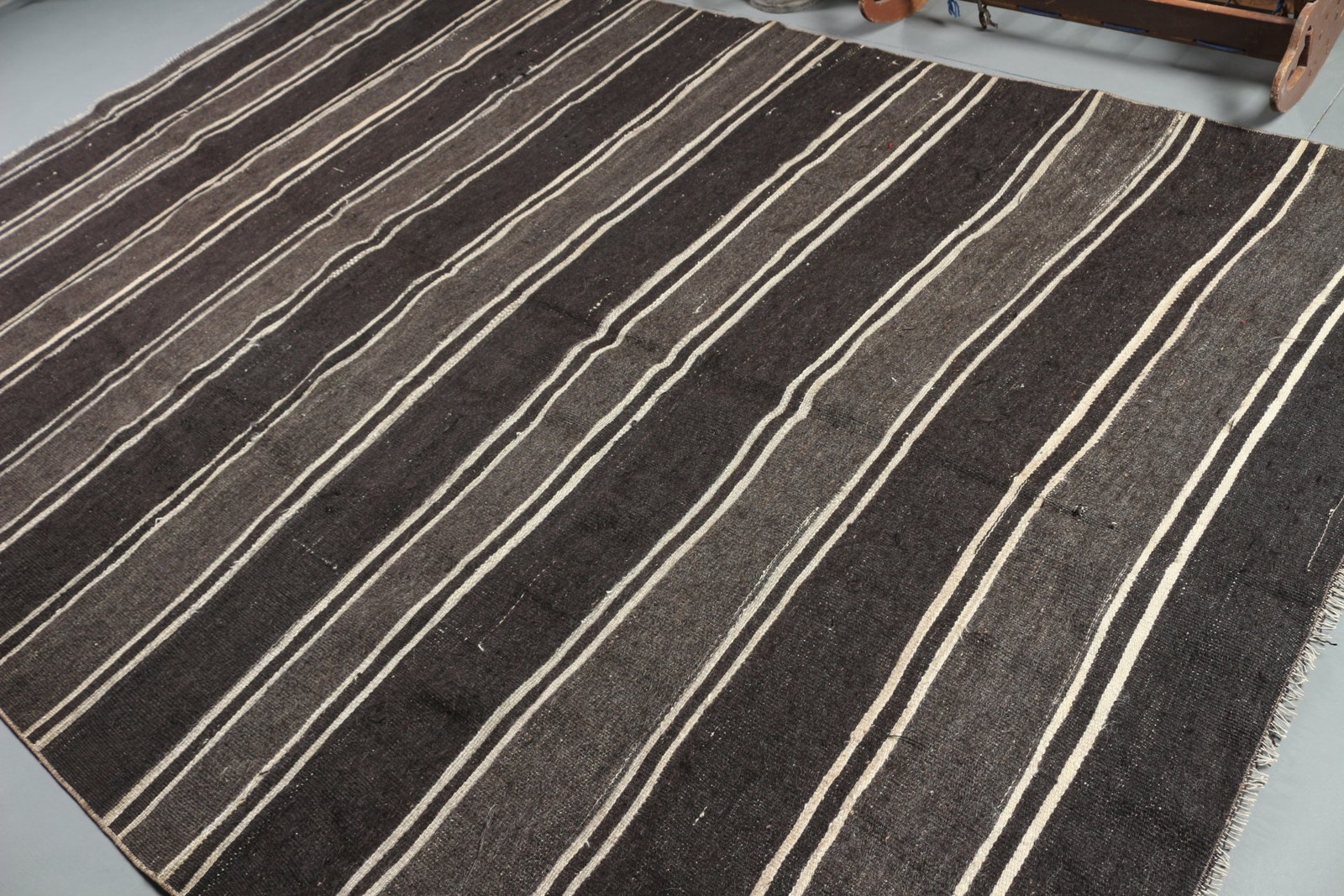 Rug, 7,4×10,9 ft Turkish Rug, Black Oriental Rug Wool