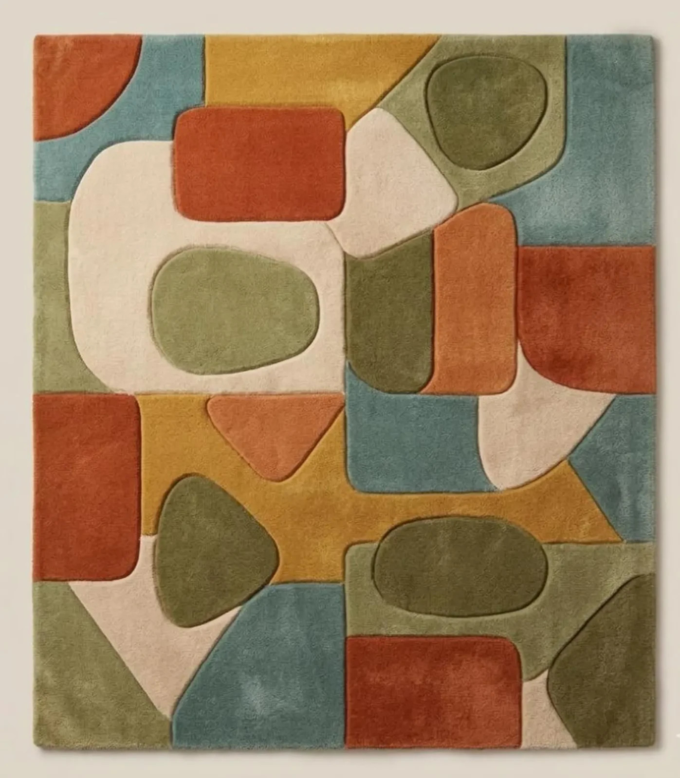 Hand Tufted Wool Rug – Modern Abstract Geometric, Thick Plush Floor Area Carpet