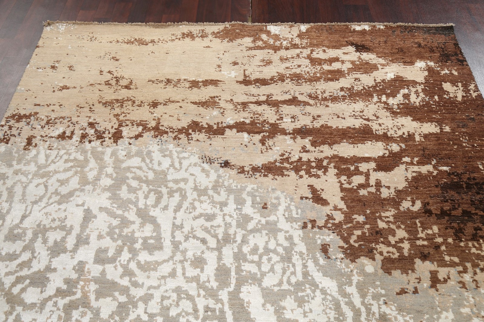 Vegetable Dye Wool & Silk Abstract Area Rug 6×10 Ft Hand-Knotted Modern Carpet