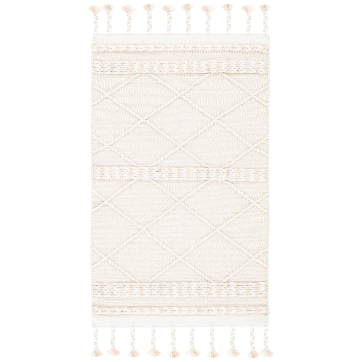 SAFAVIEH Contemporary Modern Textural Wool Handmade Area Rug Beige & Ivory