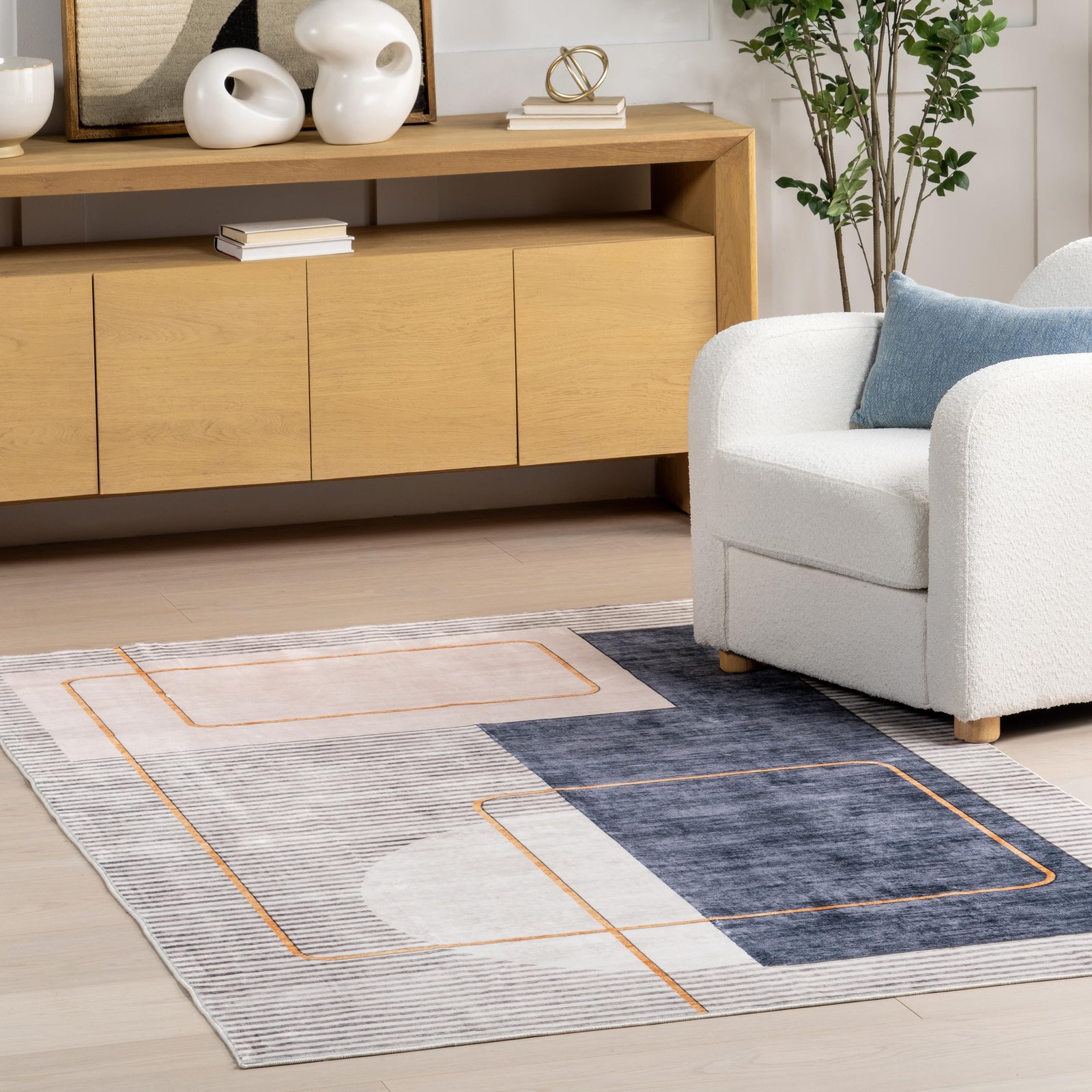 Maja Modern Abstract Machine Washable Area Rug, 4′ x 6′, Multi