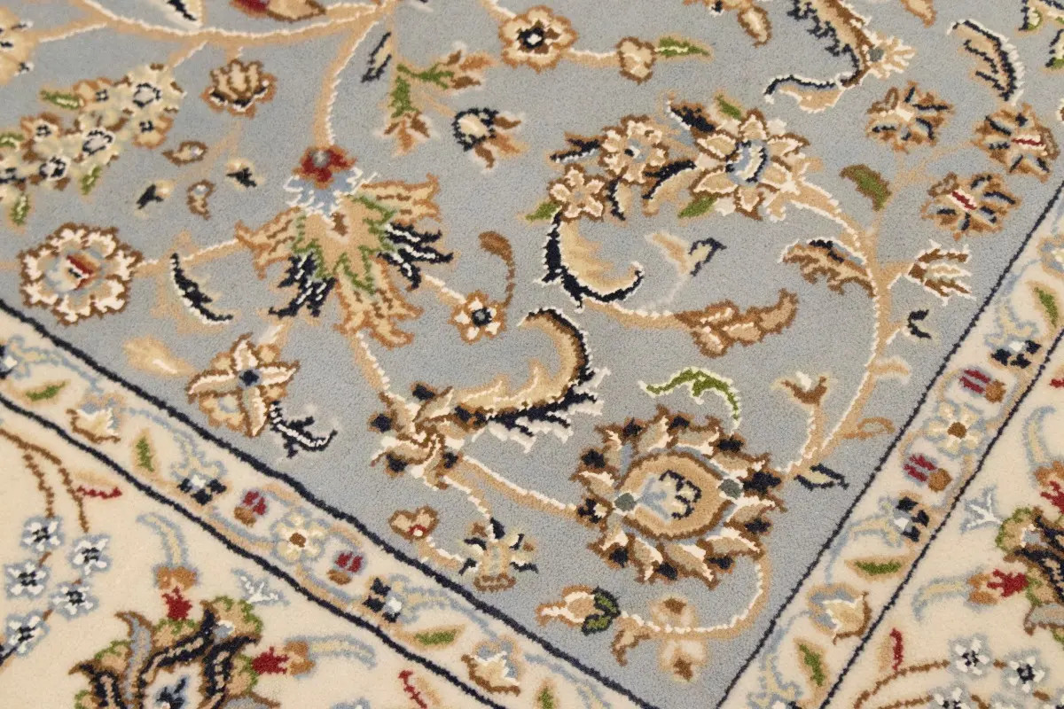 Handmade Indo-Nain Oriental Rug Light Blue Floral Carpet Entryway Foyer 4X6 ft