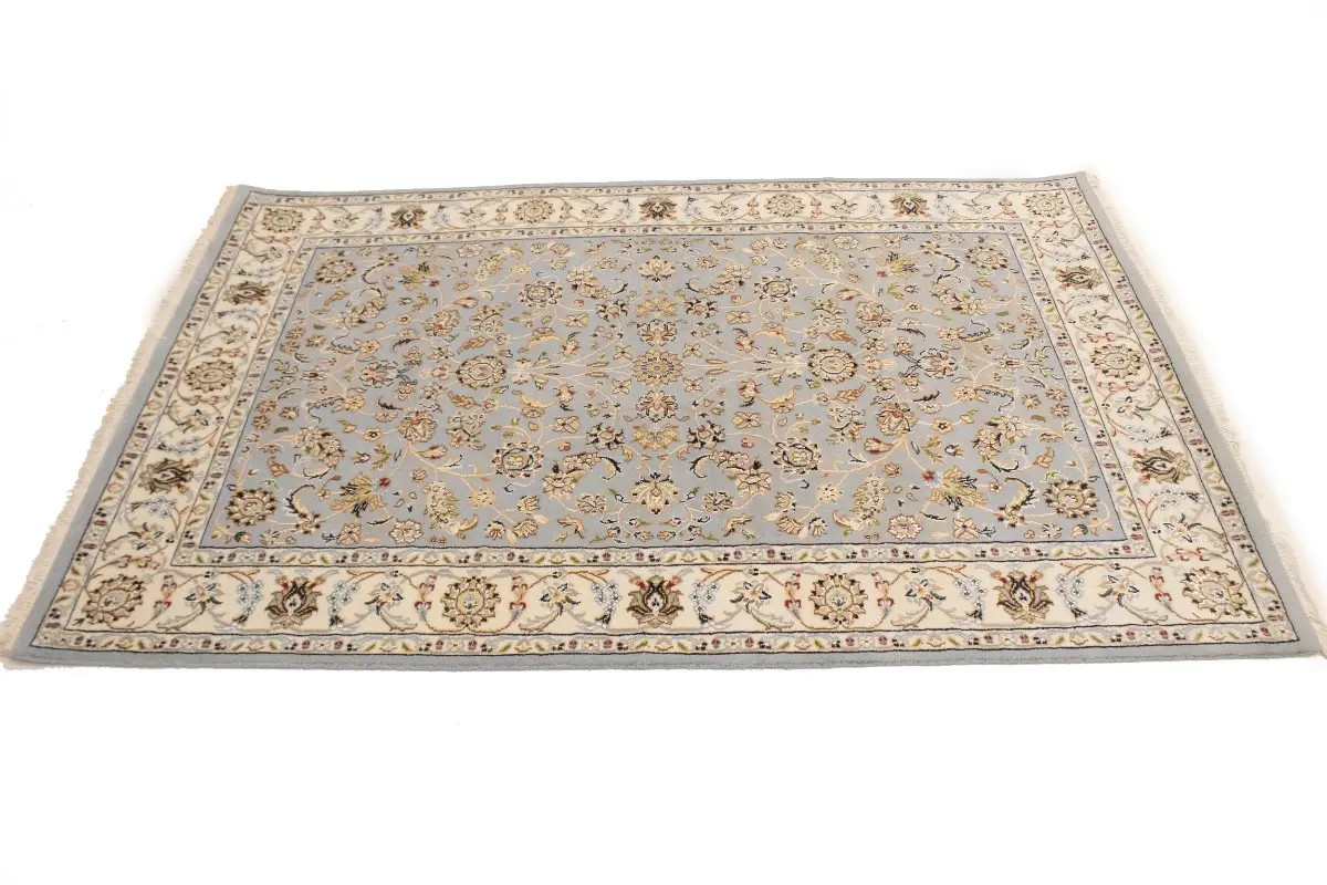 Handmade Indo-Nain Oriental Rug Light Blue Floral Carpet Entryway Foyer 4X6 ft