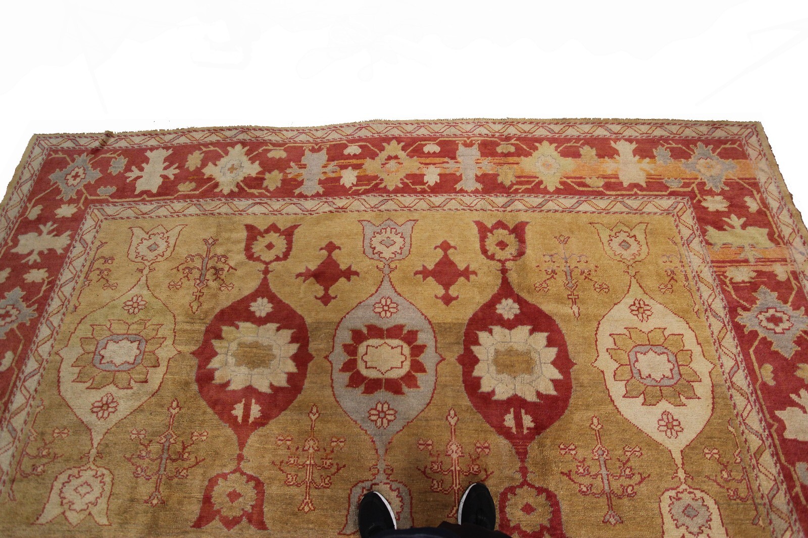 12×15 Vintage Turkish Oushak Rug Geometric Art Nouveau 361cm x 463cm