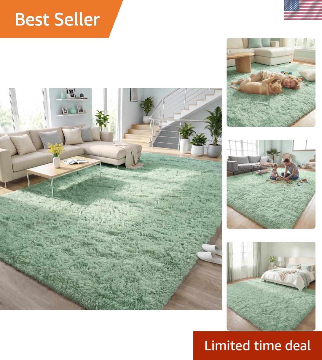 3×5 Feet Soft Plush Green Area Rug – Hypoallergenic & Machine Washable Decor