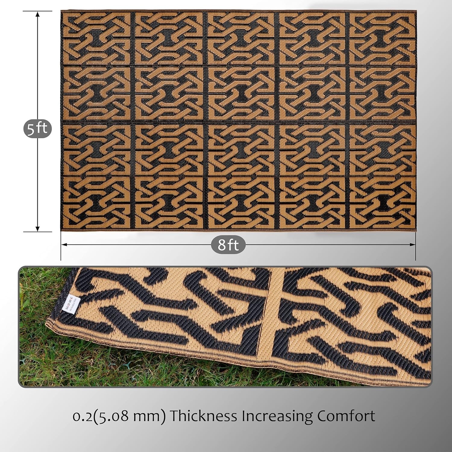 Durable & Lightweight Reversible Plastic Straw Rug – 5′ x 8′ for Outdoor Spaces