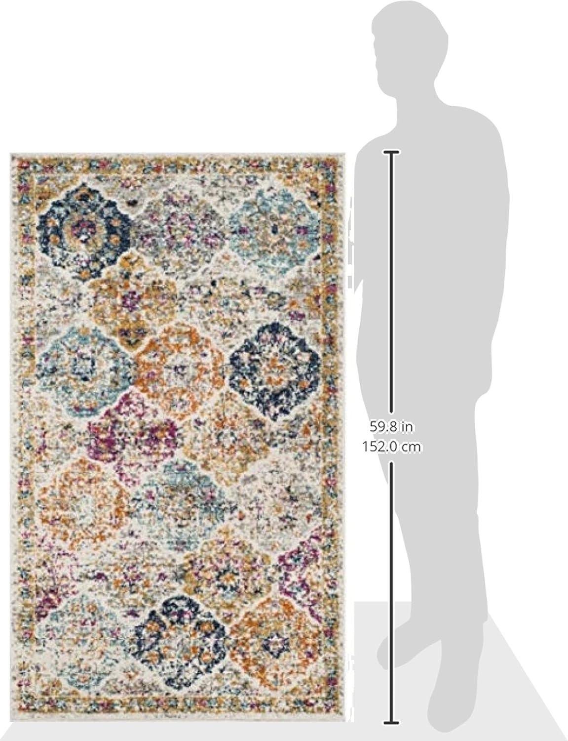 Madison Collection Accent Rug – 3′ X 5′, Cream & Multi, Boho Chic Distressed Des