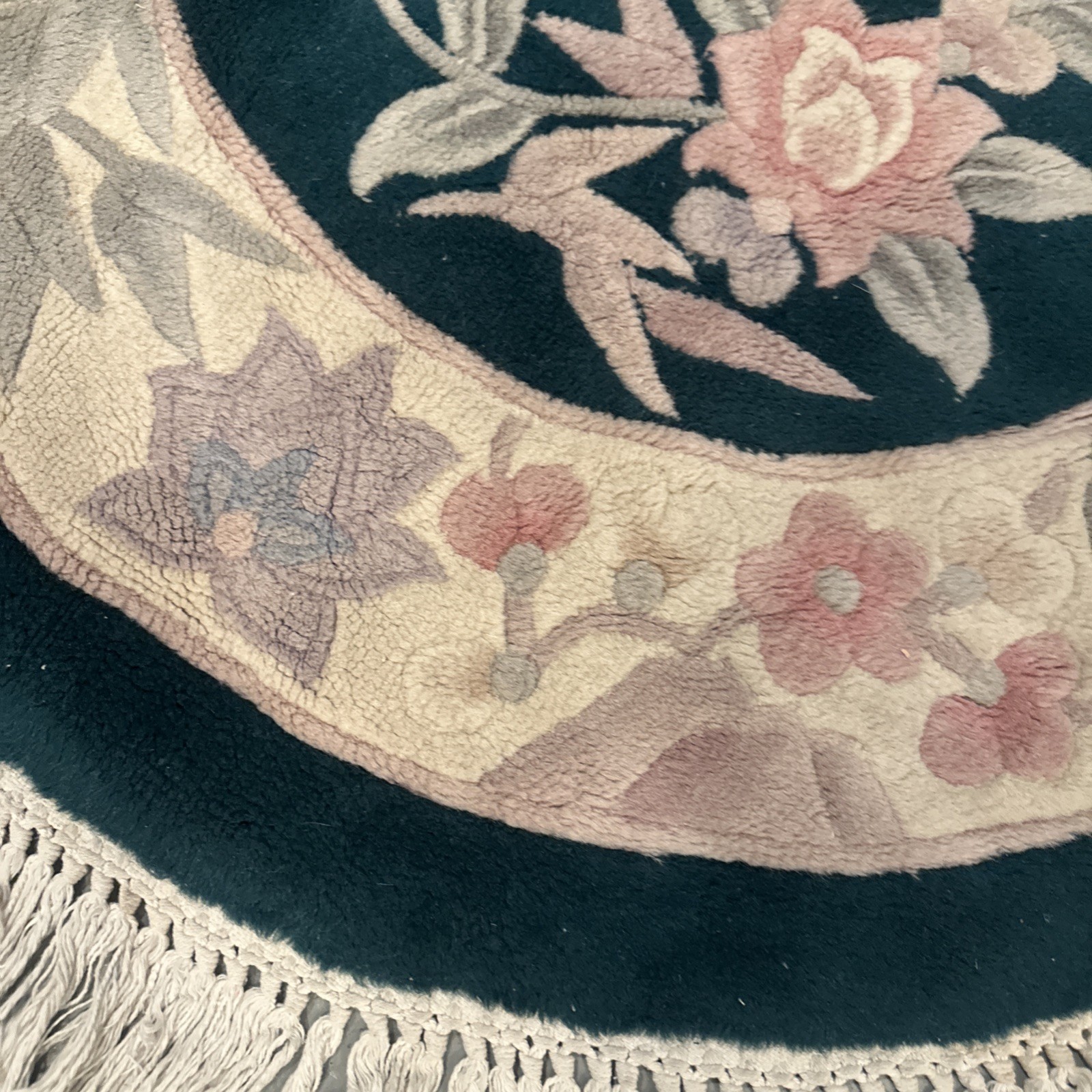 4ft Round oriental Peking Collection Authentic 100% Wool Pile Rug Green Vintage
