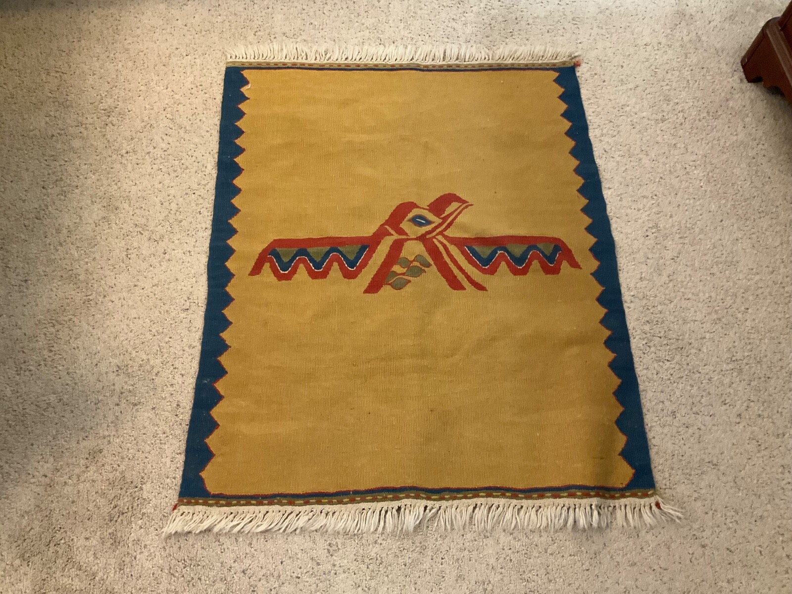 Vintage Wool Jute Kilim Rug moroccan navajo rug tribal southwestern rug- EAGLE