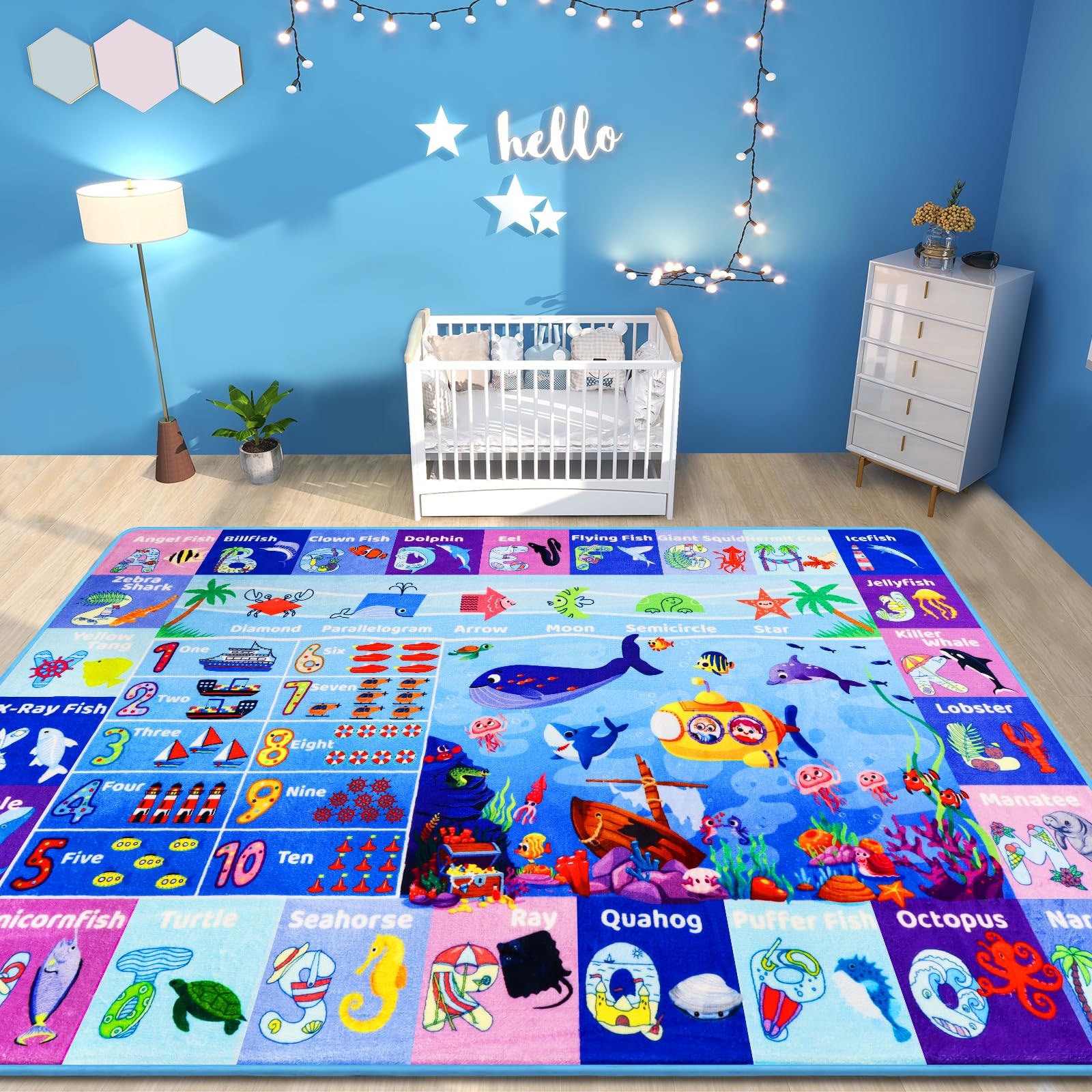 ABC Kids Rug for Playroom 59″Ã—39.4″ Ocean Rug Baby S- 39.4Ã—59 IN Ocean Animals