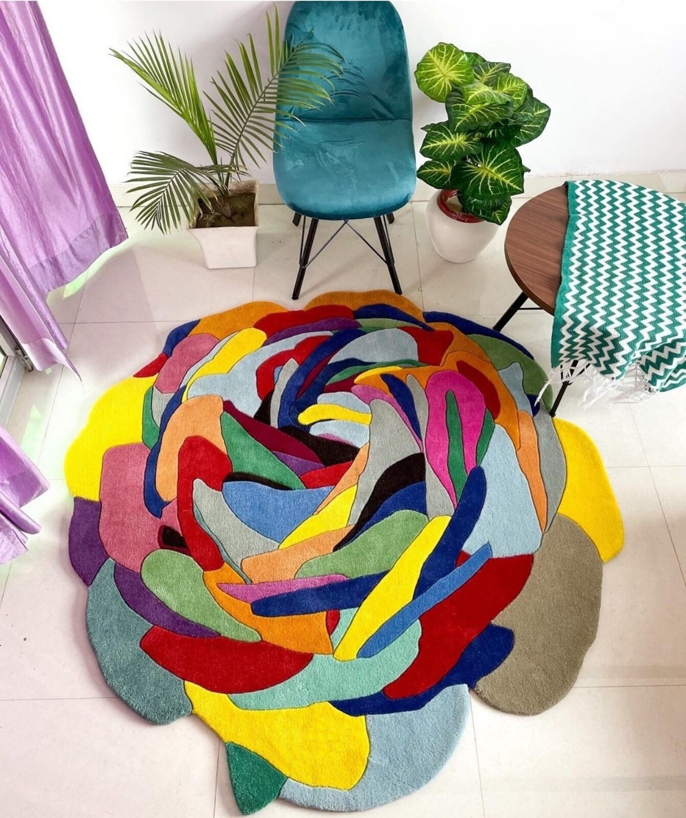 Irregular Shape Flower Wool Hand Tufted for Living Room Bedroom Room for Are Rug