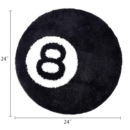 “24-Inch Black Round 8 Ball Rug – Non-Slip Billiard Carpet for Living Room & Bed