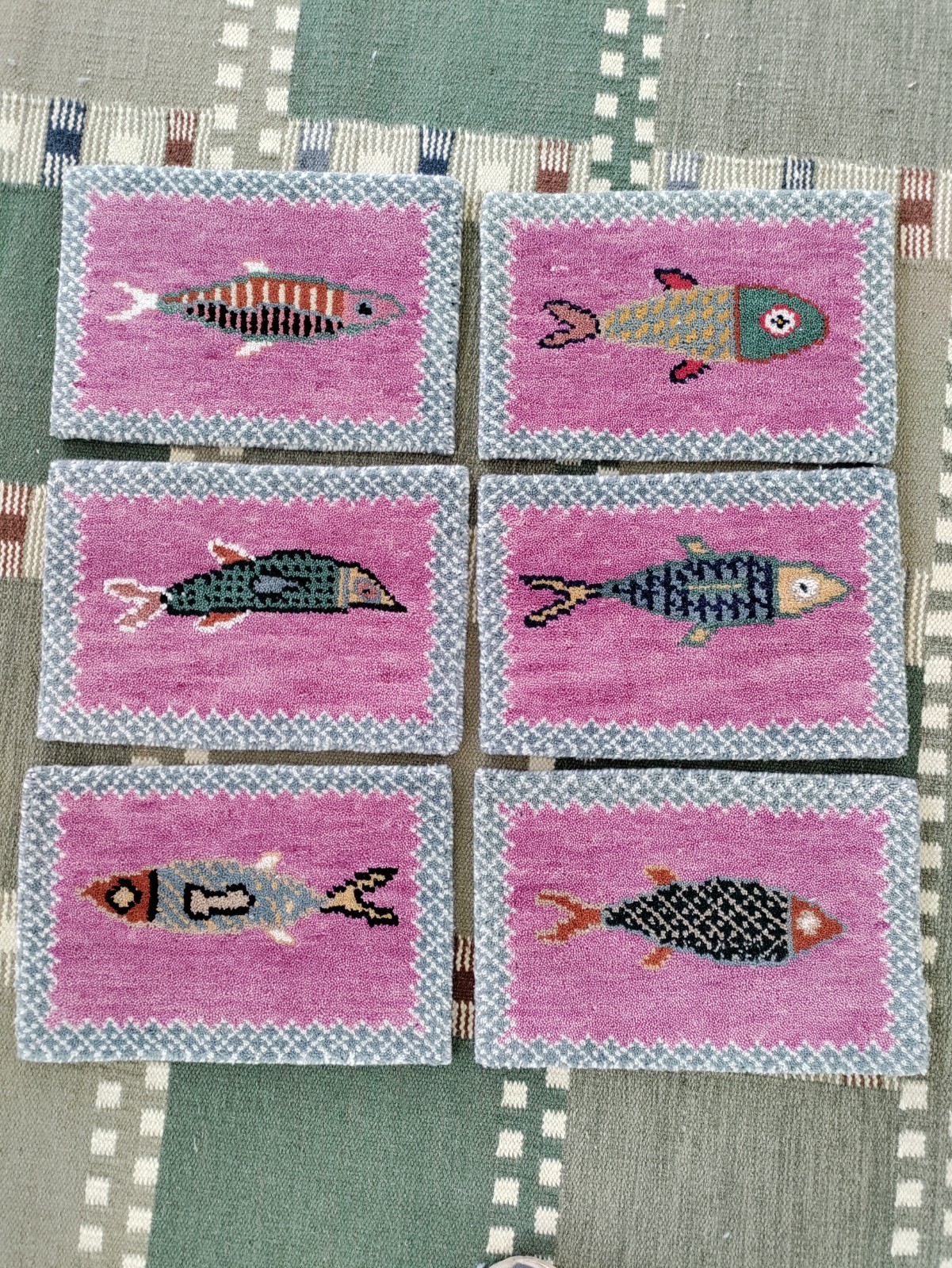 Pink Fish Design Placemats Set of 6 Handmade Dining Table Mats Coastal Decor